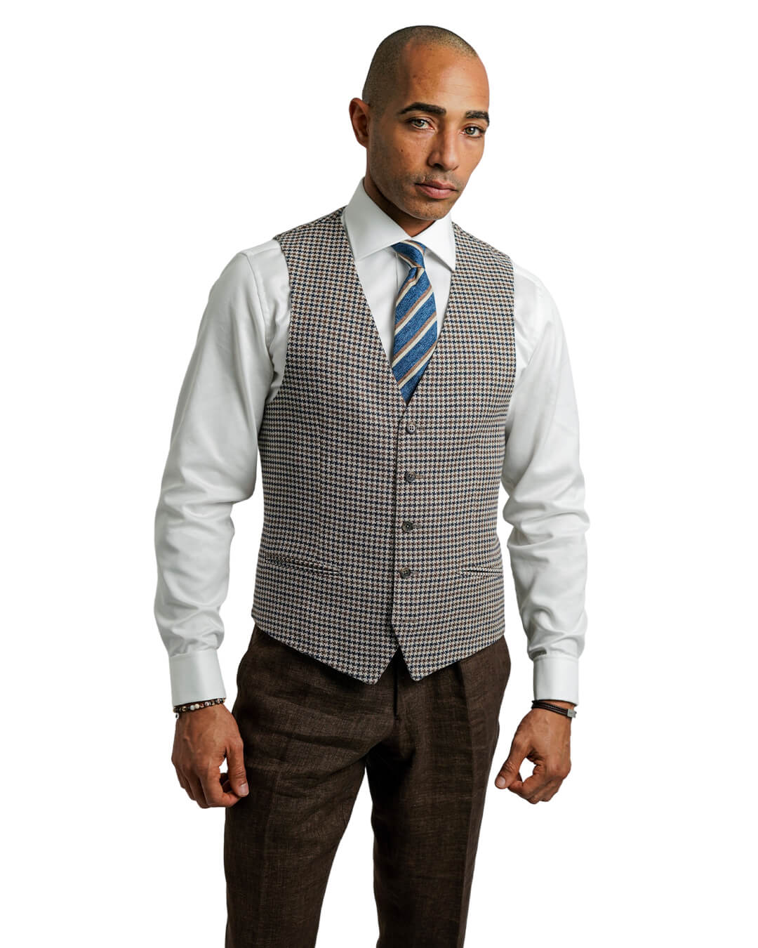 Gagliardi Waistcoat Gagliardi Beige Cotton Linen Gun Club Check Waistcoat