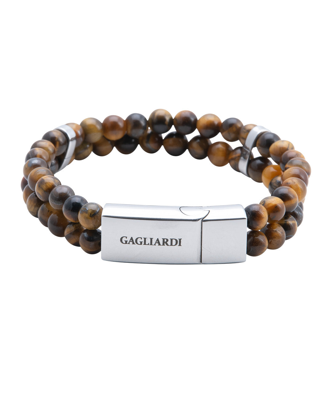 Brown Tiger Eye Stone Bead Bracelet With Polished Steel Clasp