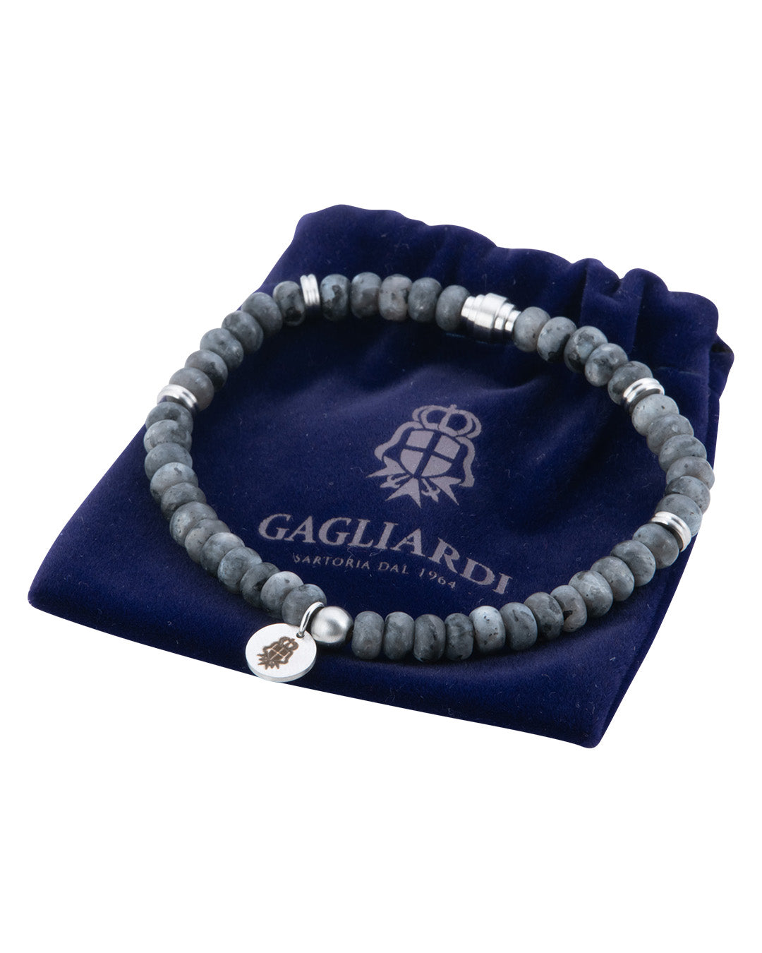 Grey Jasper Stone Bead Bracelet With Charm