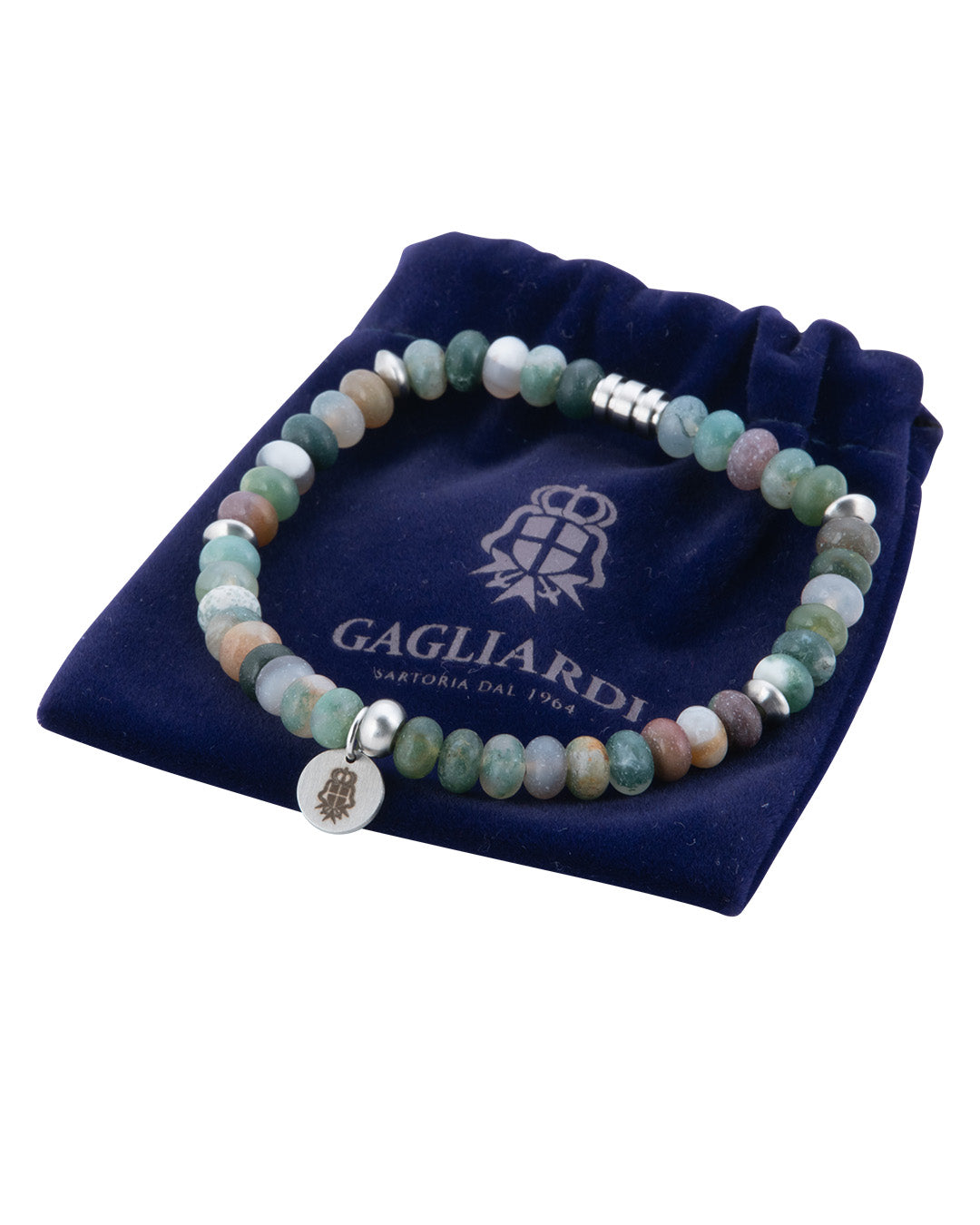 Green Agate Stone Bead Bracelet With Charm