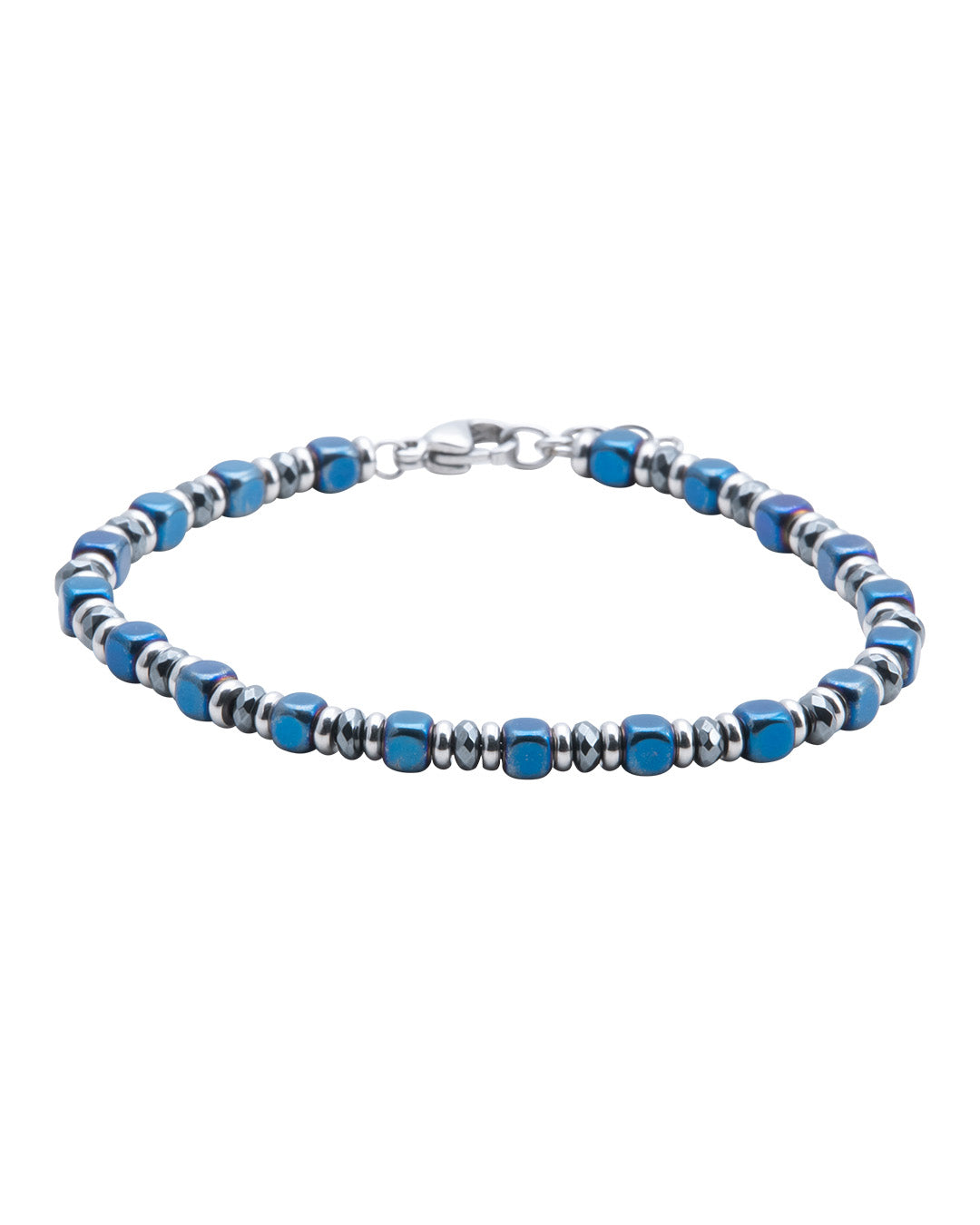 Blue Hematite Stone & Stainless Steel Bead Bracelet