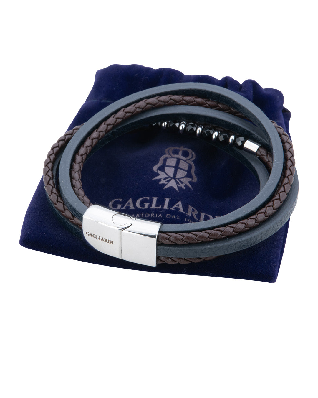 Black Multi Strand Leather Bracelet With Polished Steel Clasp
