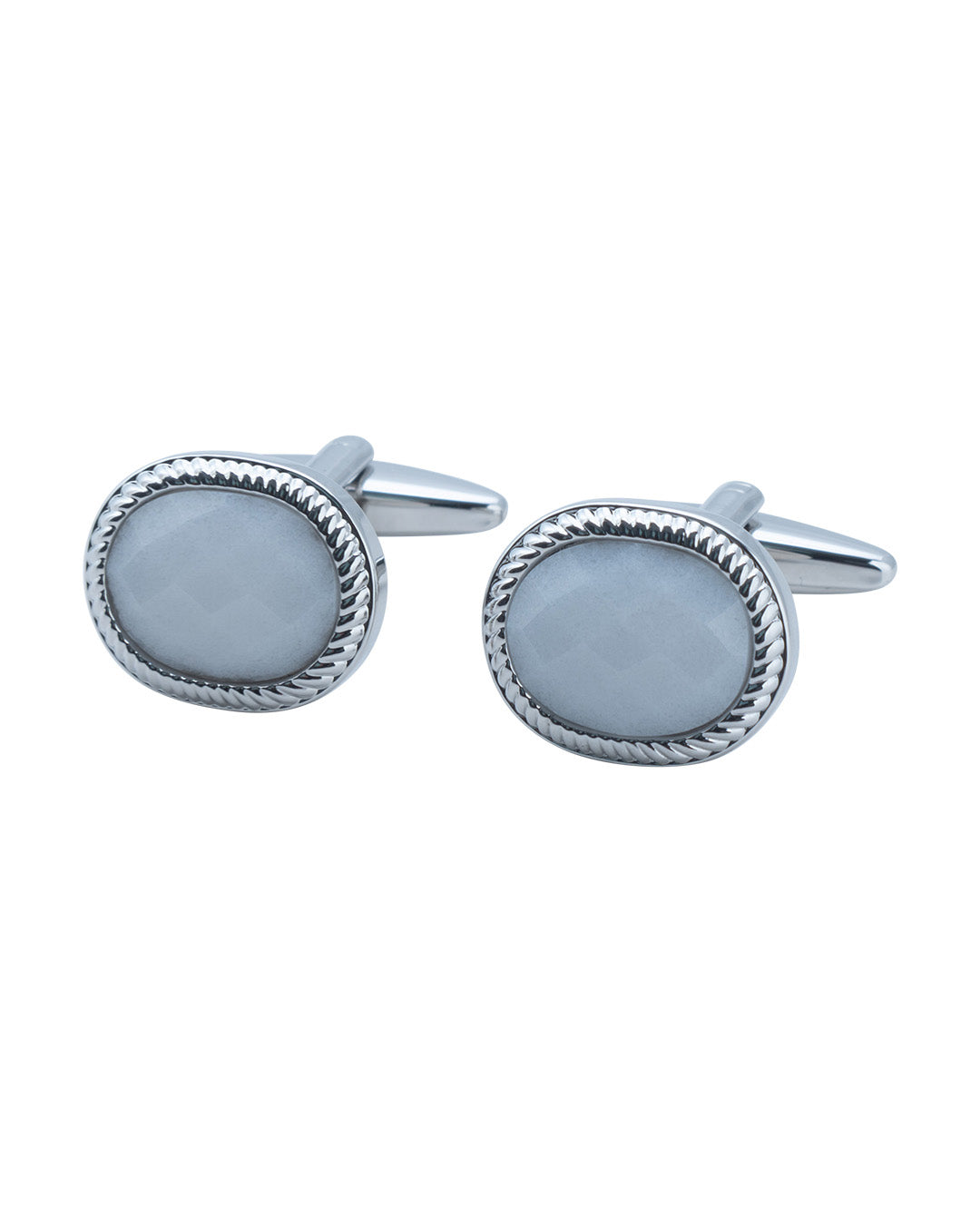 Oval Cufflinks With Textured Edge & White Faceted Stone