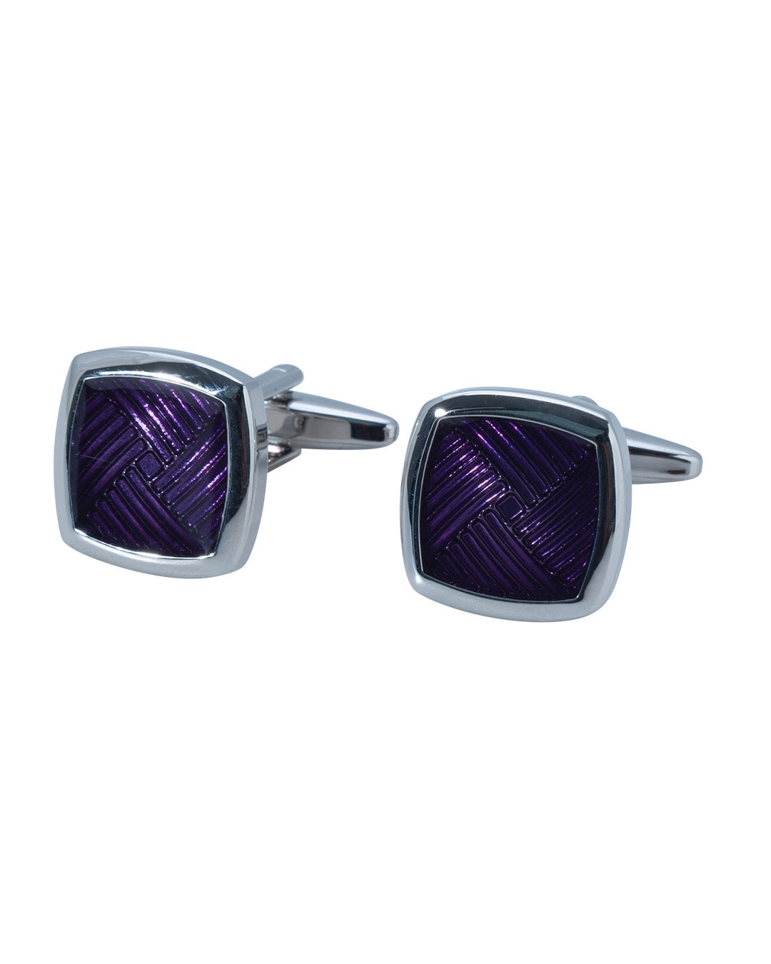 Square Cufflinks With Purple Textured Enamel Centre