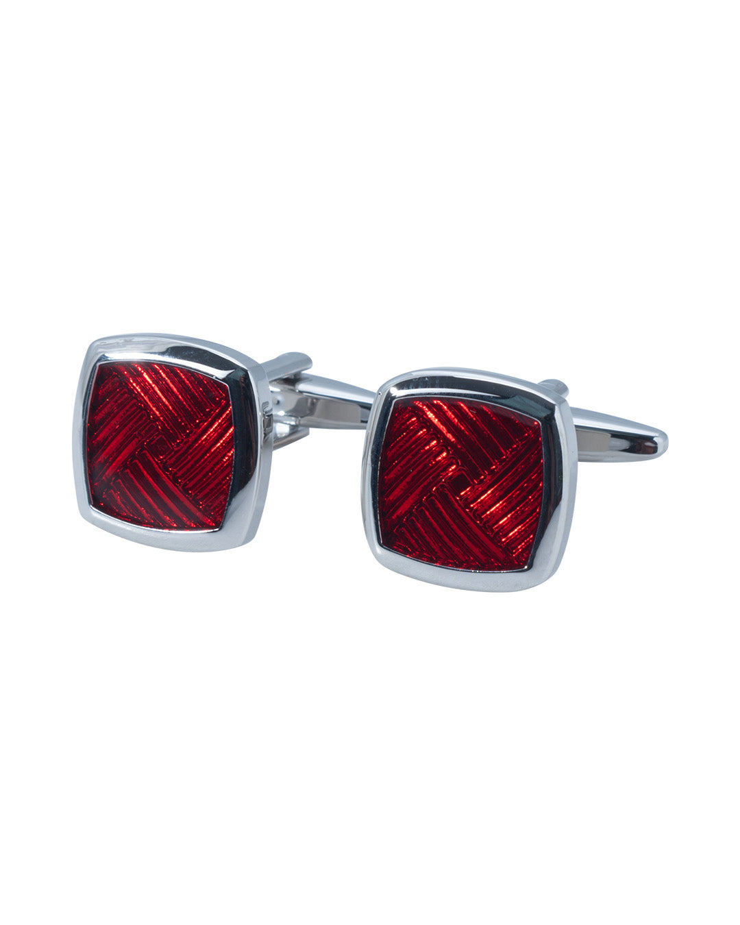 Square Cufflinks With Red Textured Enamel Centre