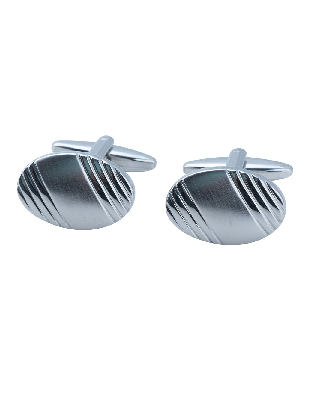 Silver Oval Ribbed Cufflinks