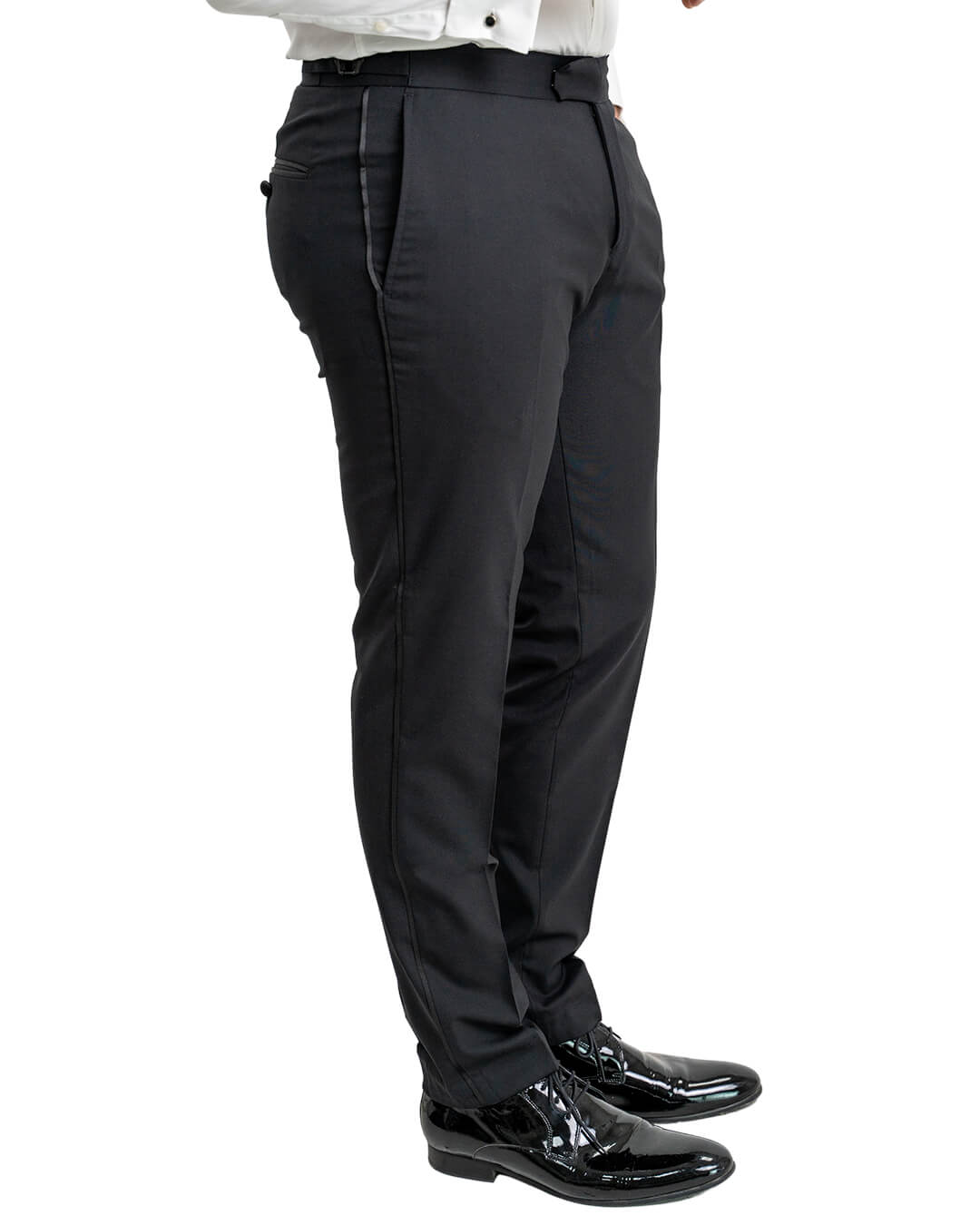 Black Wool Stretch Tuxedo Trousers