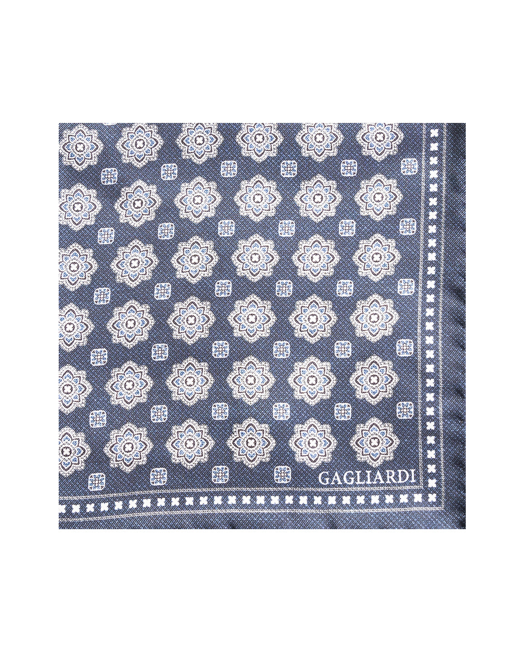 Navy Medallions Italian Silk Pocket Square