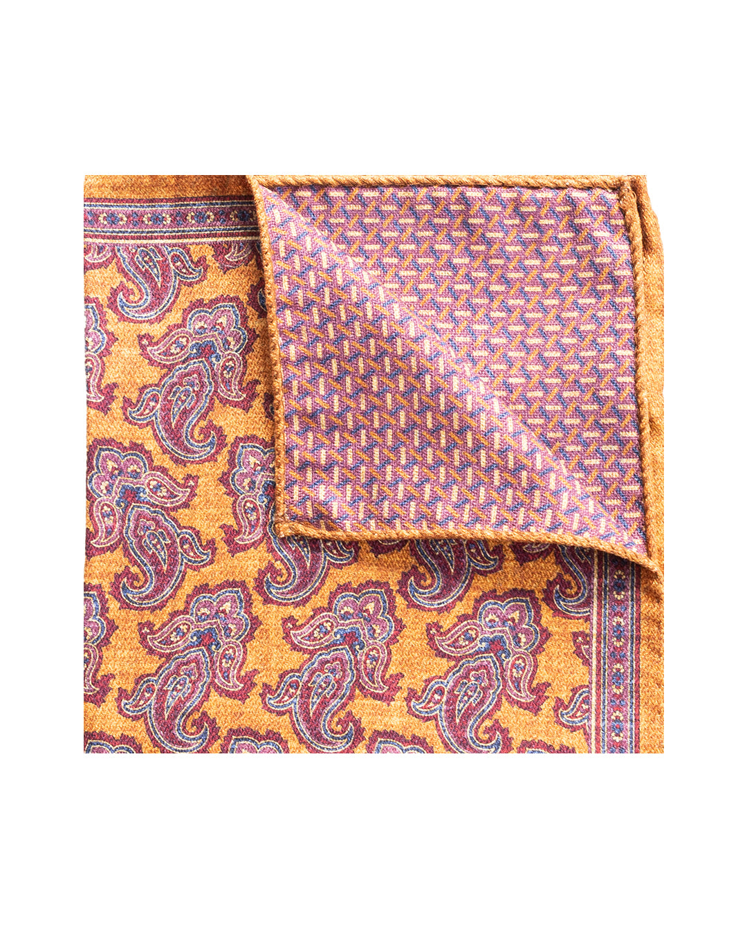 Gold Paisley & Geo Reversible Italian Silk Pocket Square