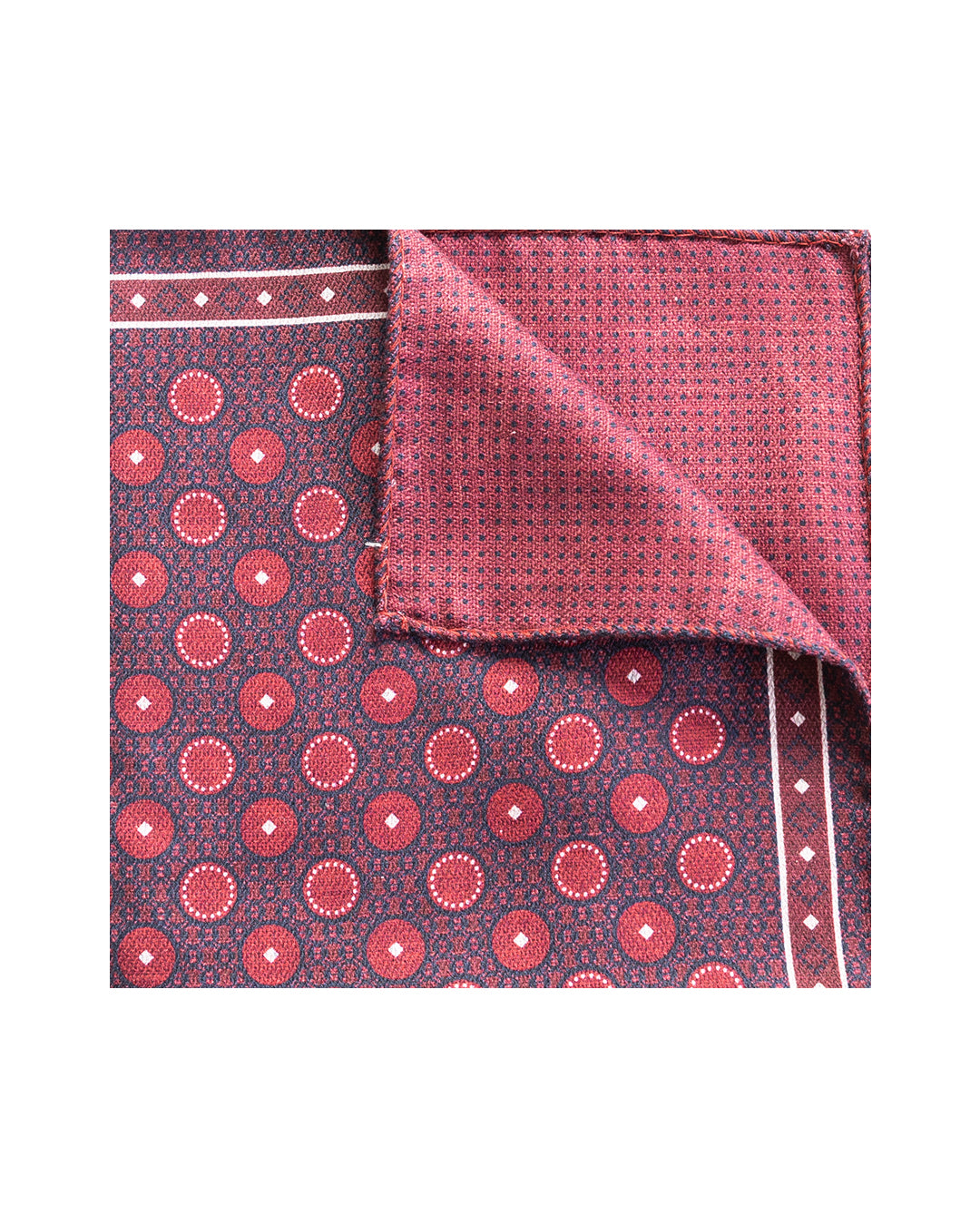 Burgundy Geo & Dots Reversible Italian Silk Pocket Square