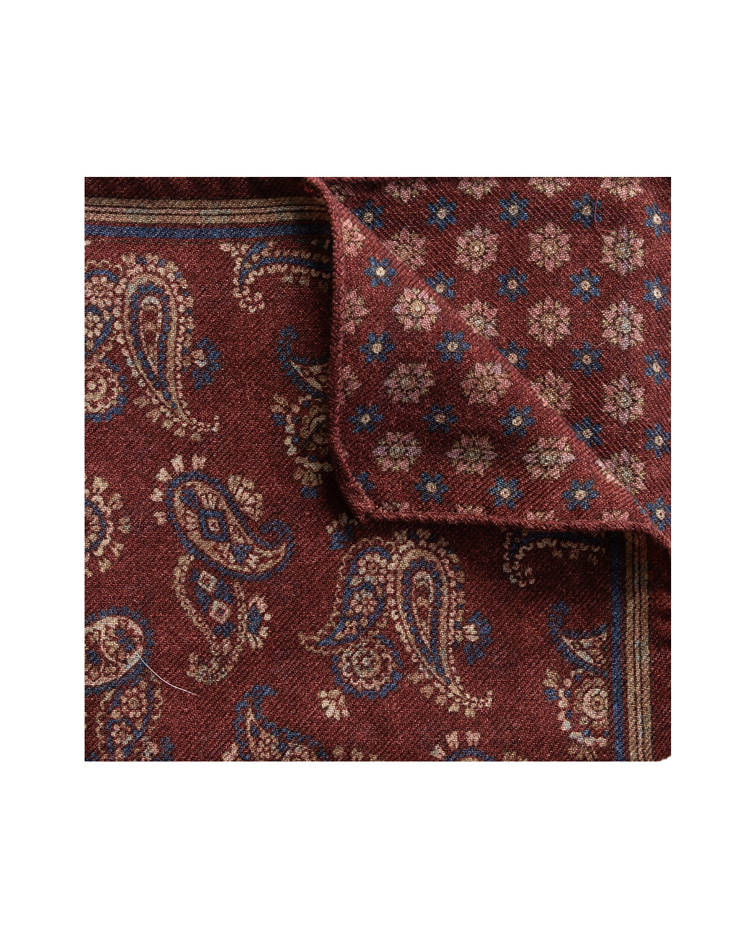 Burgundy Paisley & Floral Reversible Italian Wool Pocket Square