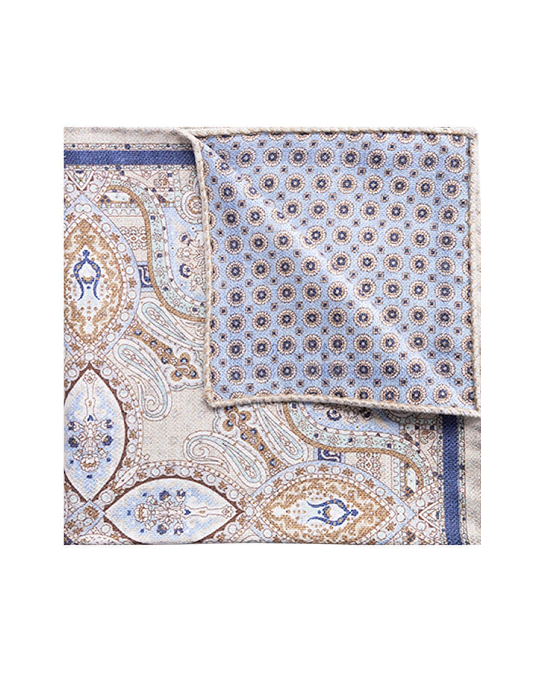 Beige Medallion & Paisley Reversible Italian Silk Pocket Square