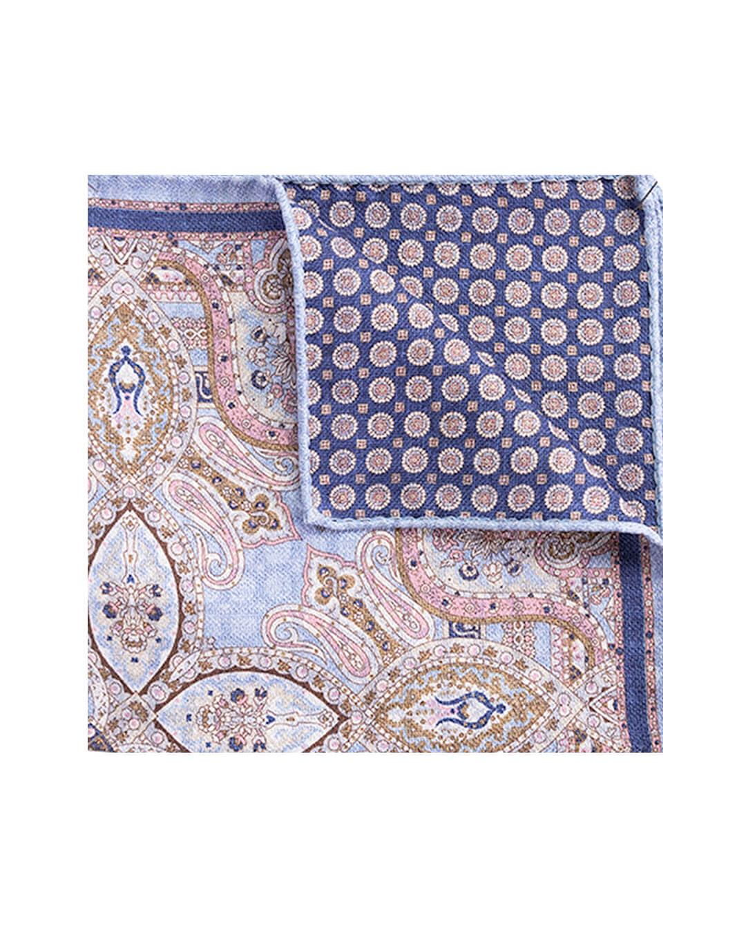 Sky Medallion & Paisley Reversible Italian Silk Pocket Square