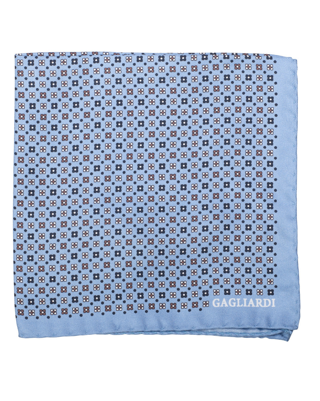 Blue Flower & Spots Print Italian Silk Pocket Square