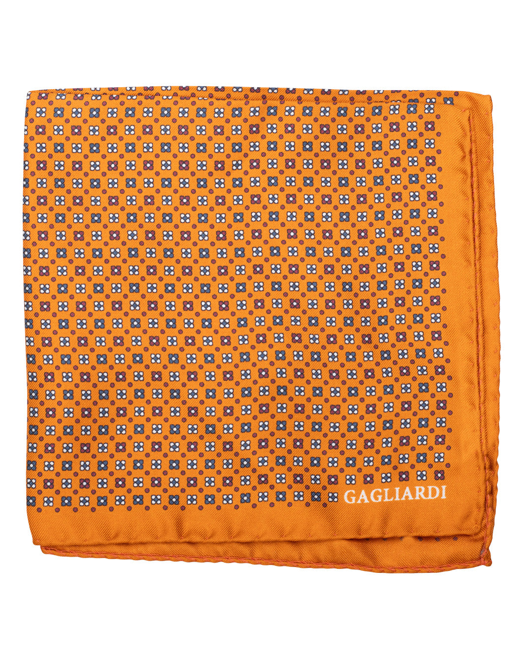 Orange Flower & Spots Print Italian Silk Pocket Square
