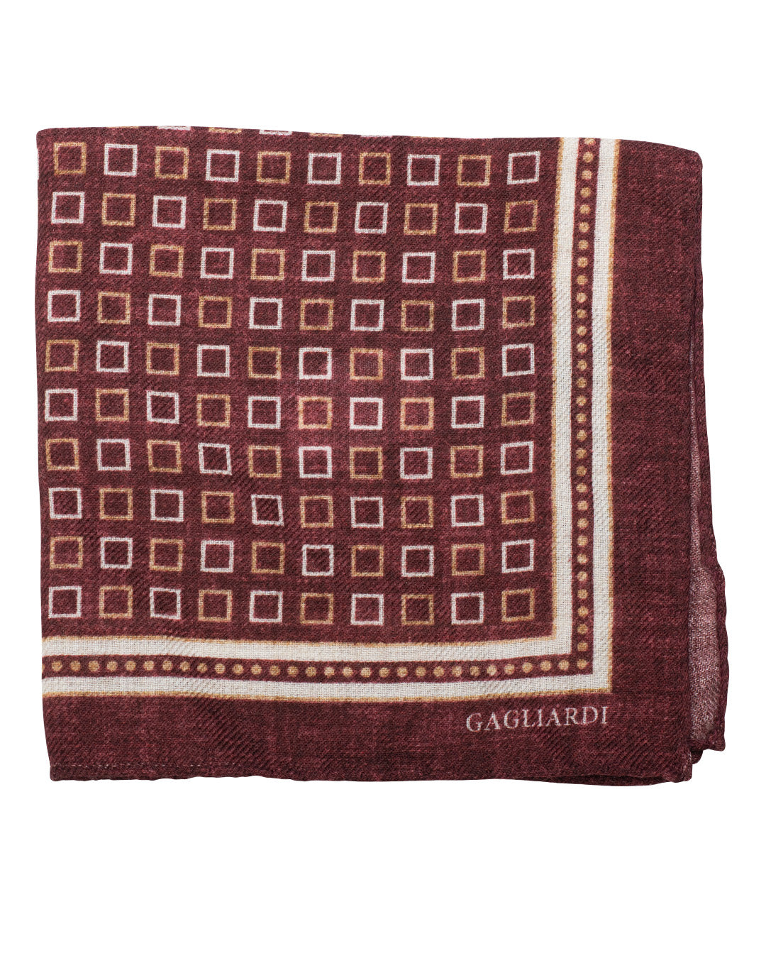 Burgundy Squares Print Italian Wool Flannel Pocket Square