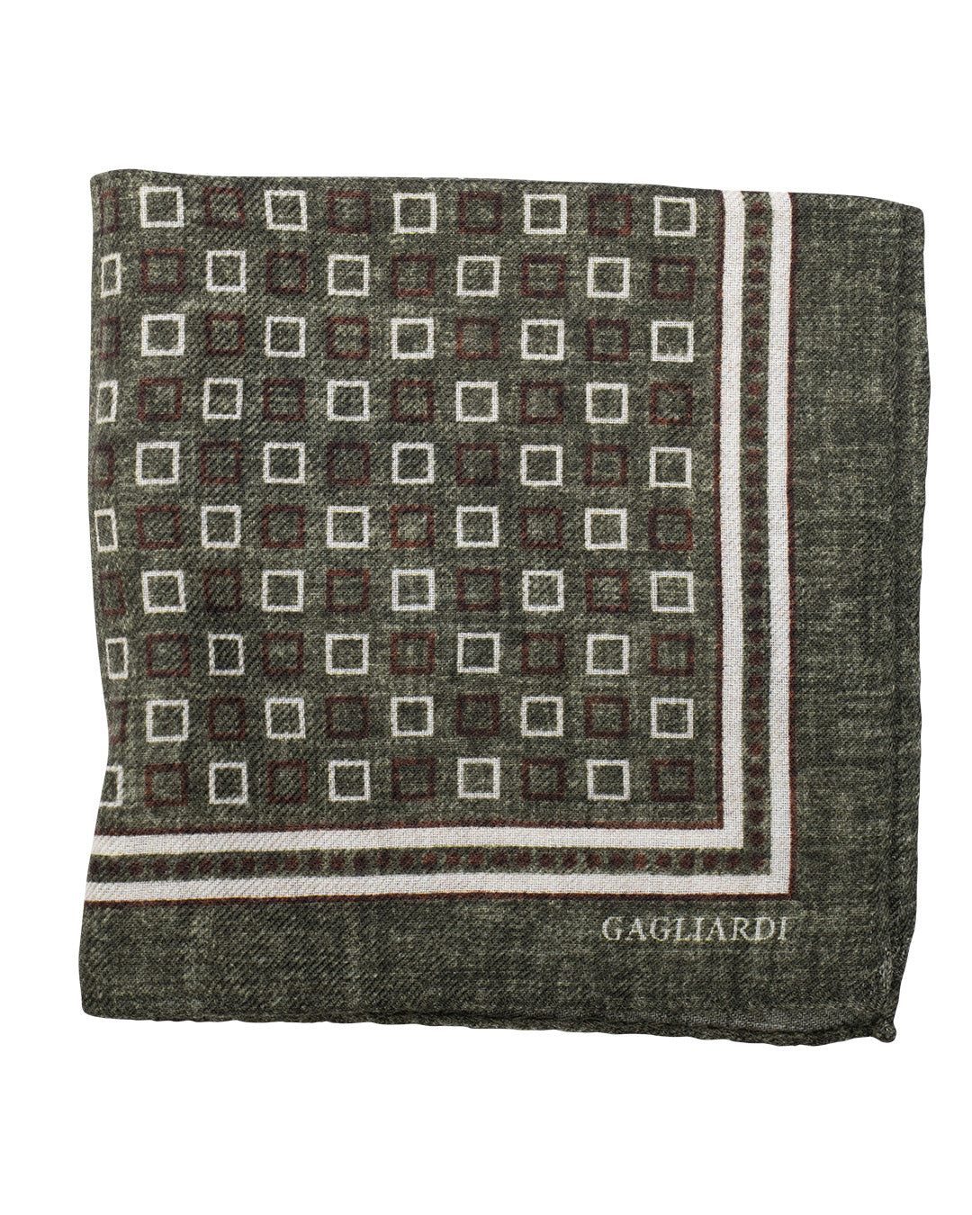 Green Squares Print Italian Wool Flannel Pocket Square
