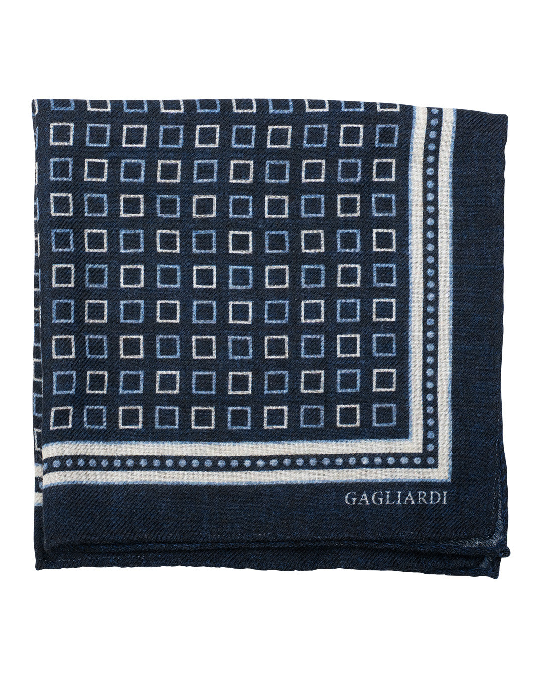 Navy Squares Print Italian Wool Flannel Pocket Square