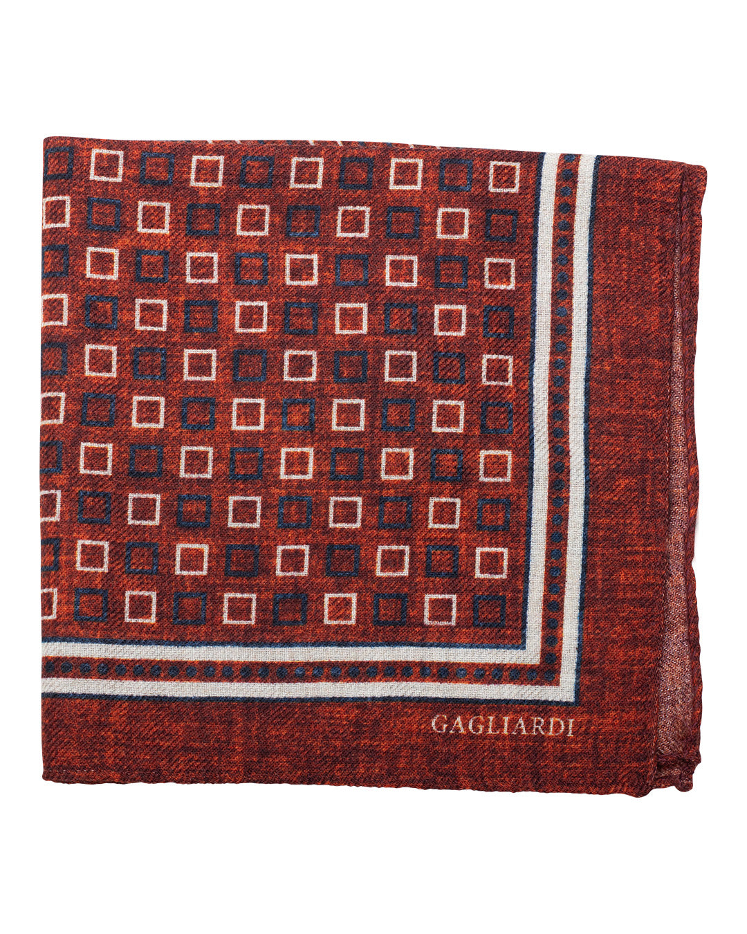 Rust Squares Print Italian Wool Flannel Pocket Square