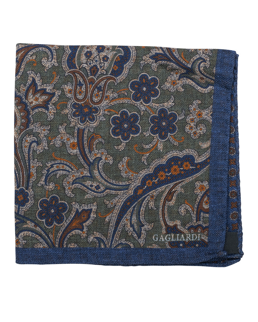 Green Floral & Medallion Print Italian Silk Double Sided Pocket Square
