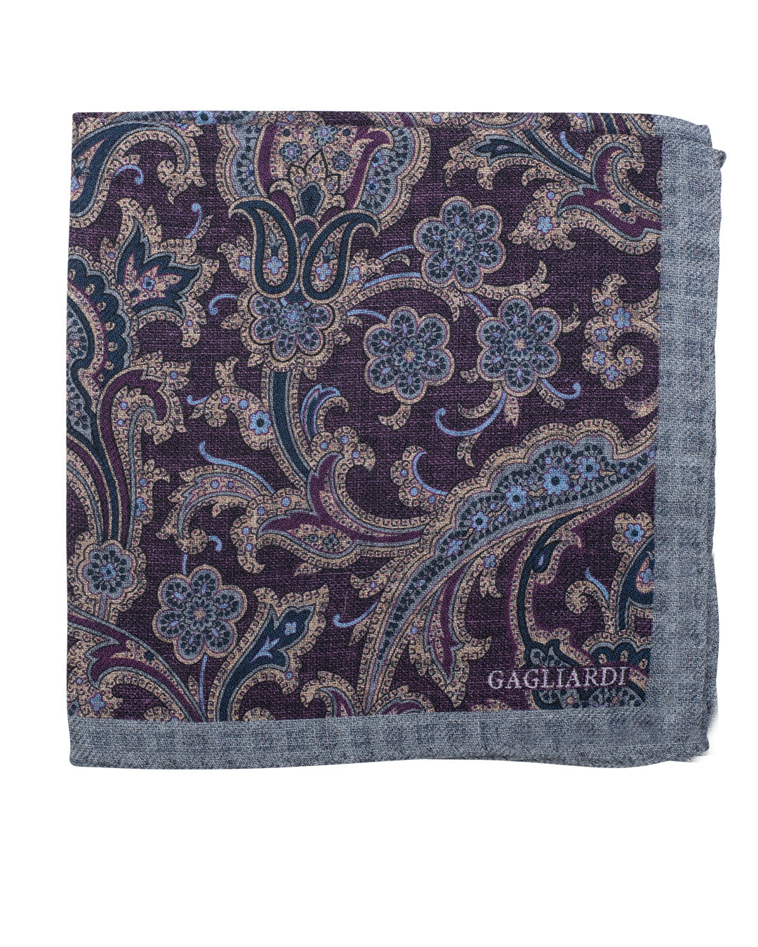 Purple Floral & Medallion Print Italian Silk Double Sided Pocket Square