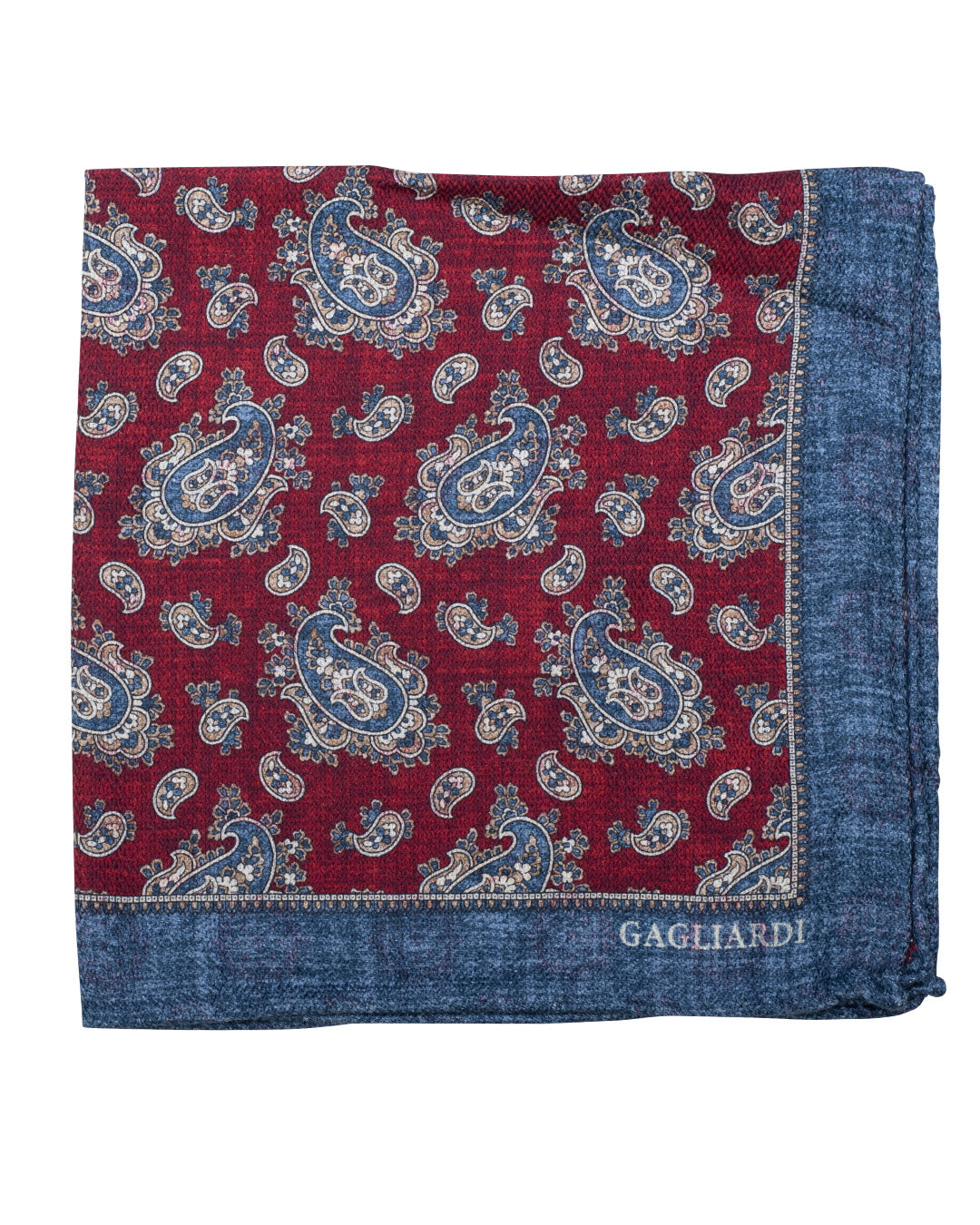 Red Paisley & Rosette Print Italian Silk Double Sided Pocket Square