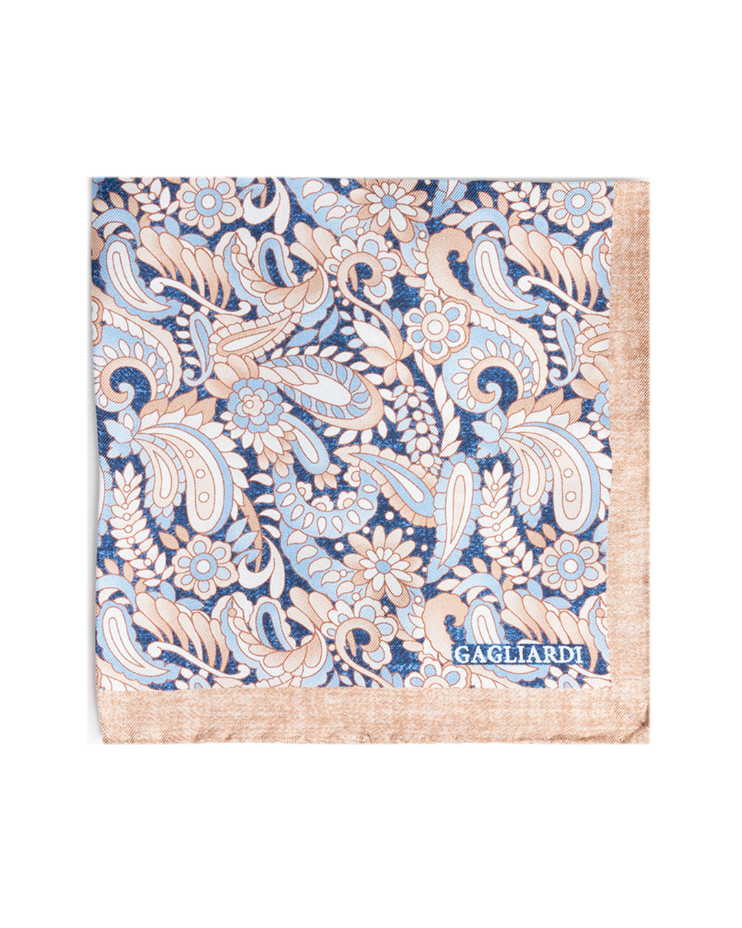 Beige Entwined Floral Italian Silk Pocket Square