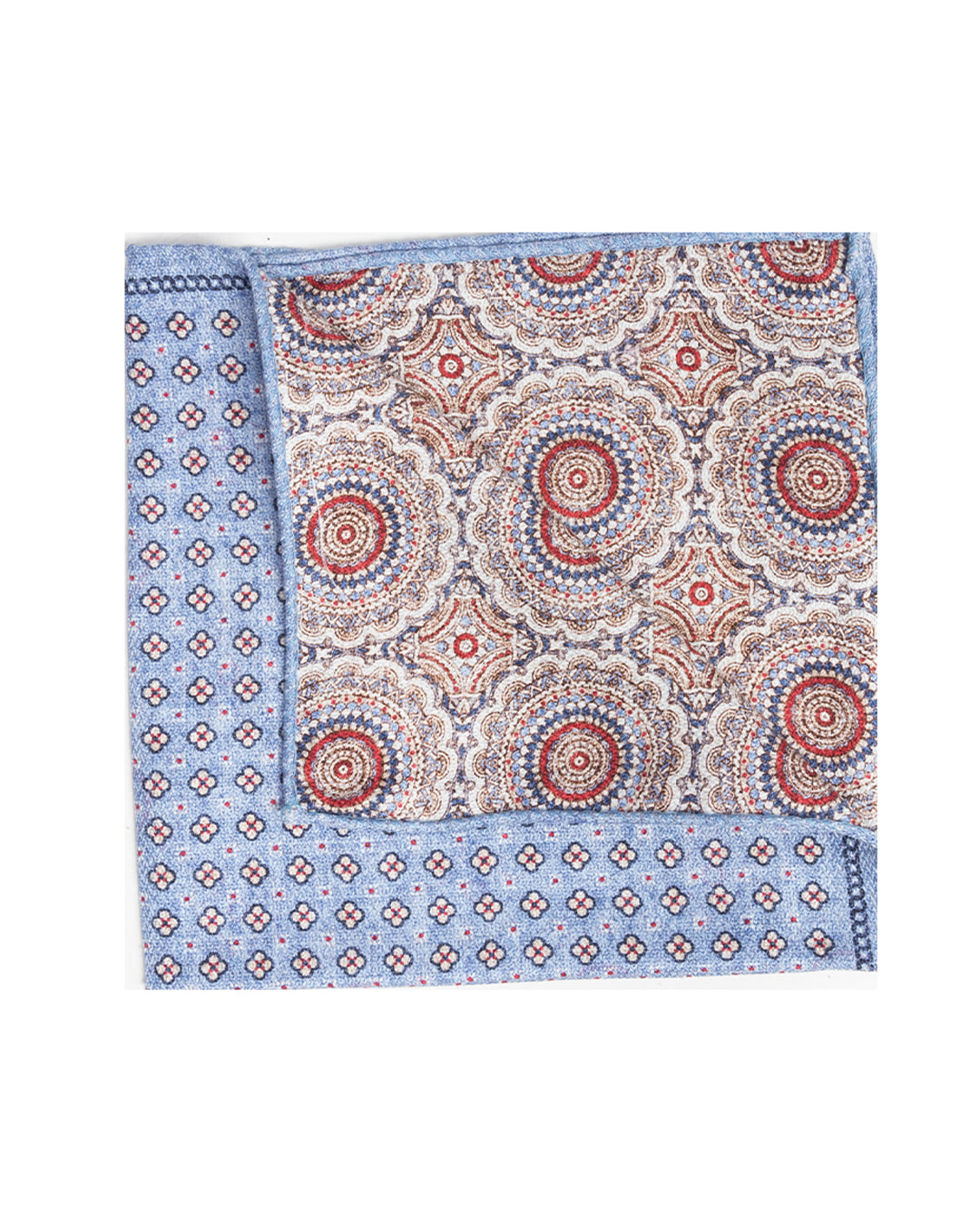 Blue Small Floral Italian Silk Double Sided Pocket Square