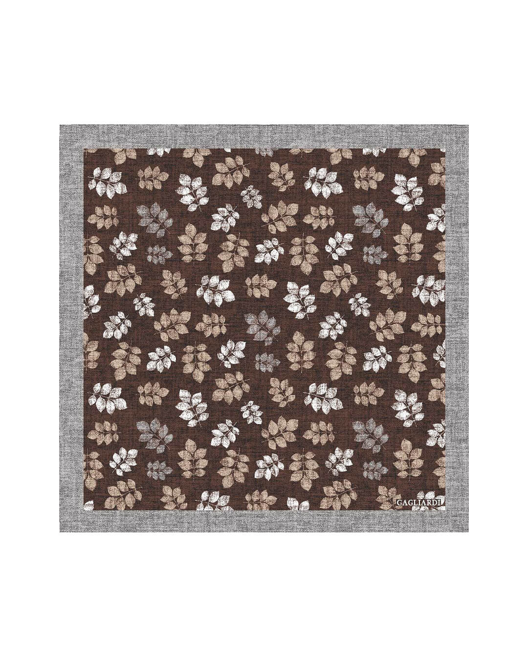 Gagliardi Brown Pocket Square Italian Wool Flannel Printed Leaves