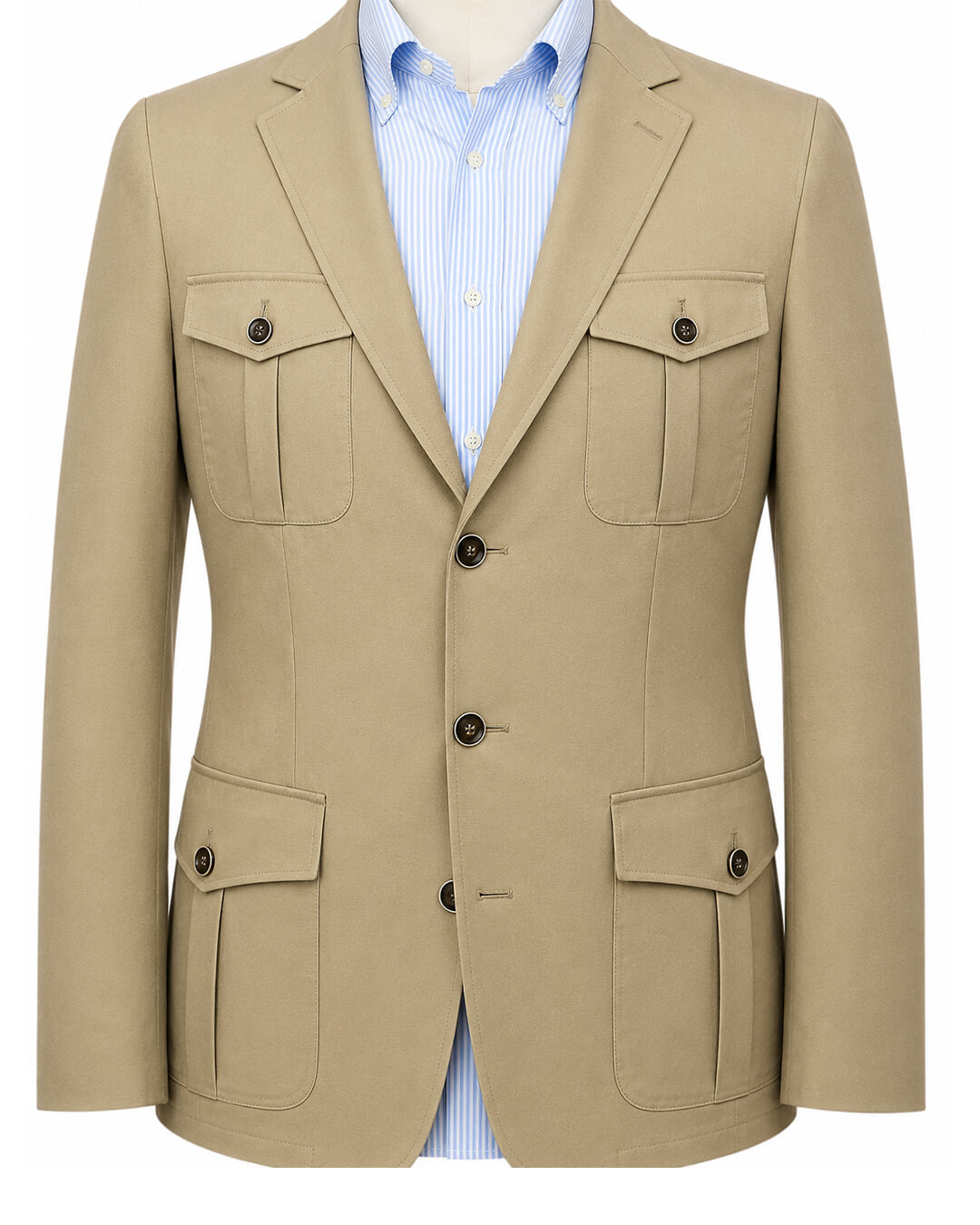 Beige Stretch Cotton Safari Jacket