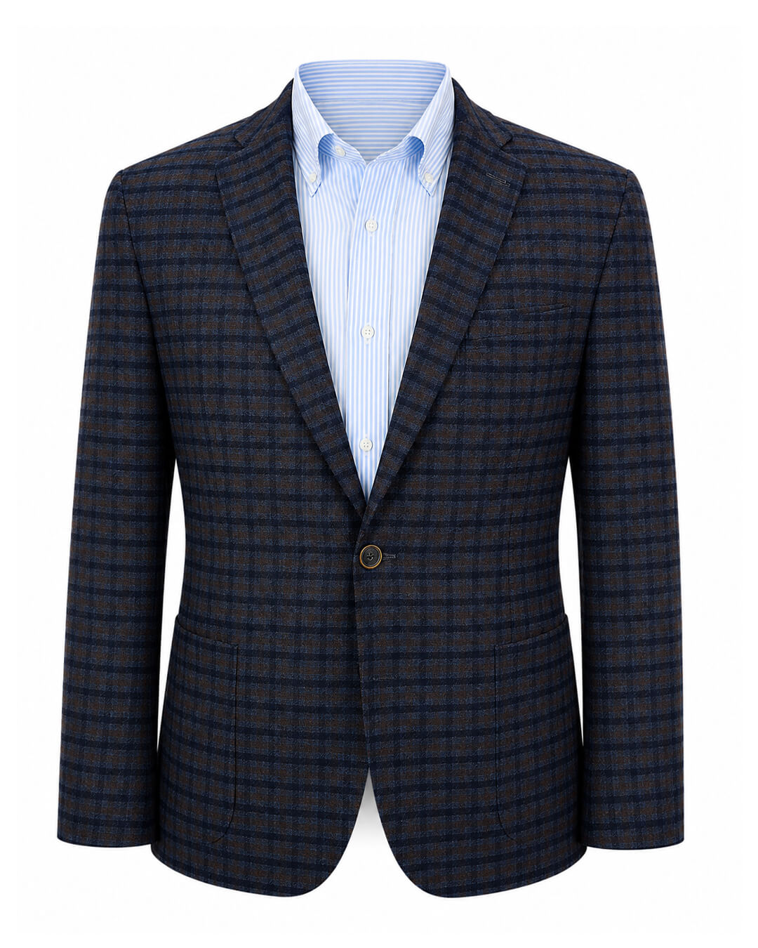 Navy Blue And Brown Checked Jacket