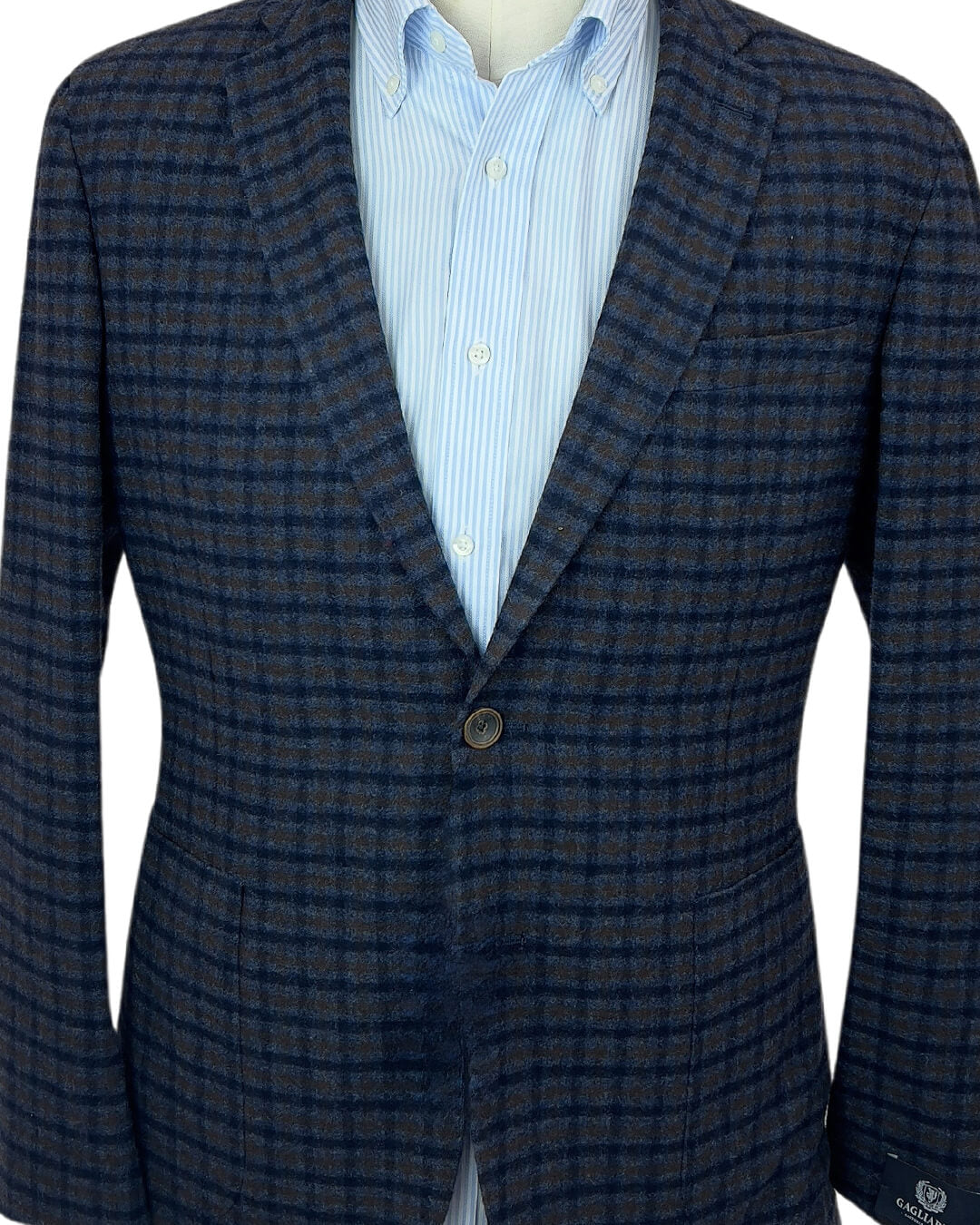 Navy Blue And Brown Checked Jacket