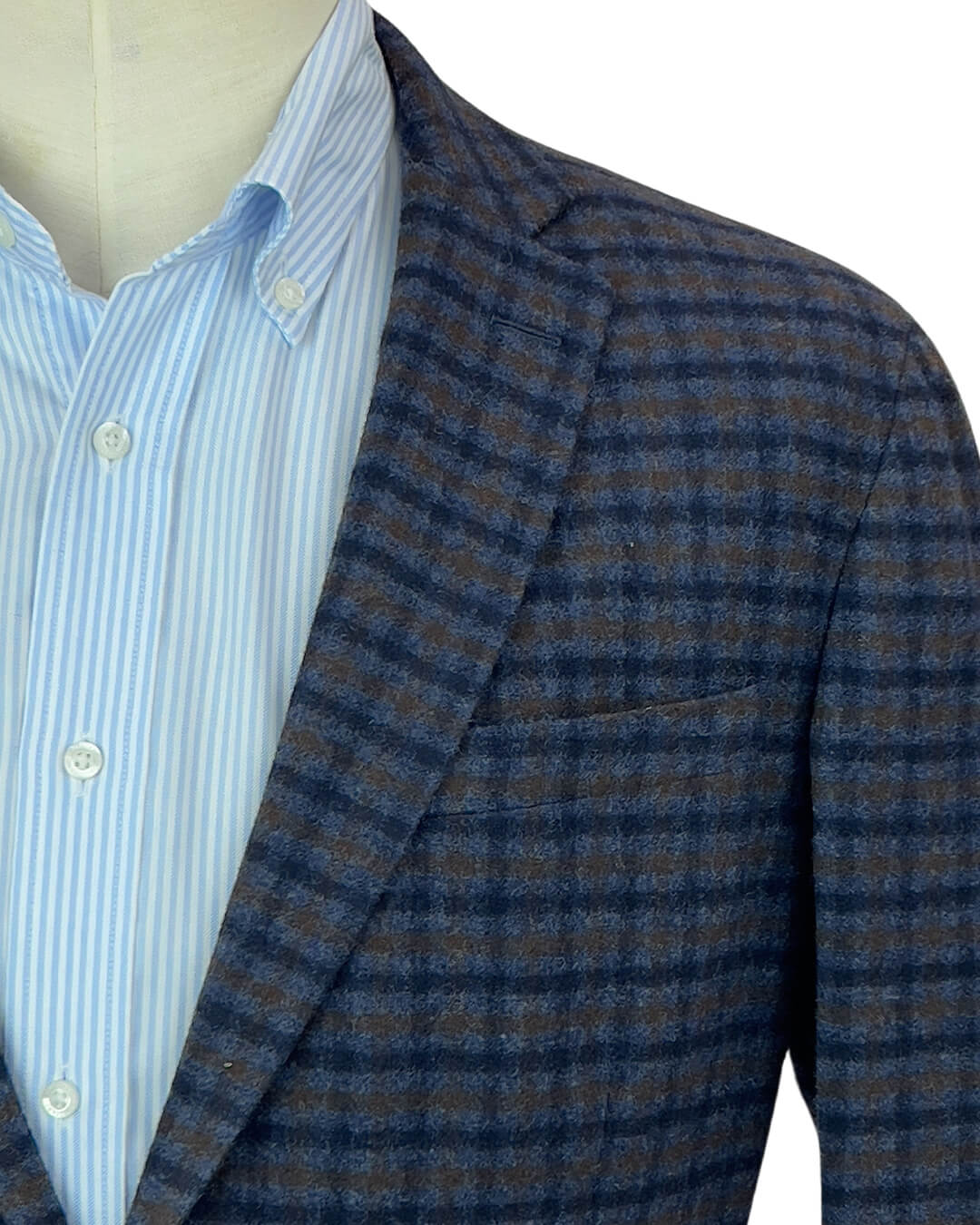 Navy Blue And Brown Checked Jacket
