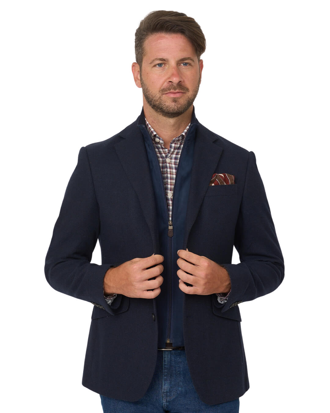 Gagliardi Navy Wool Cotton Jacket With Detachable Zip Front Liner