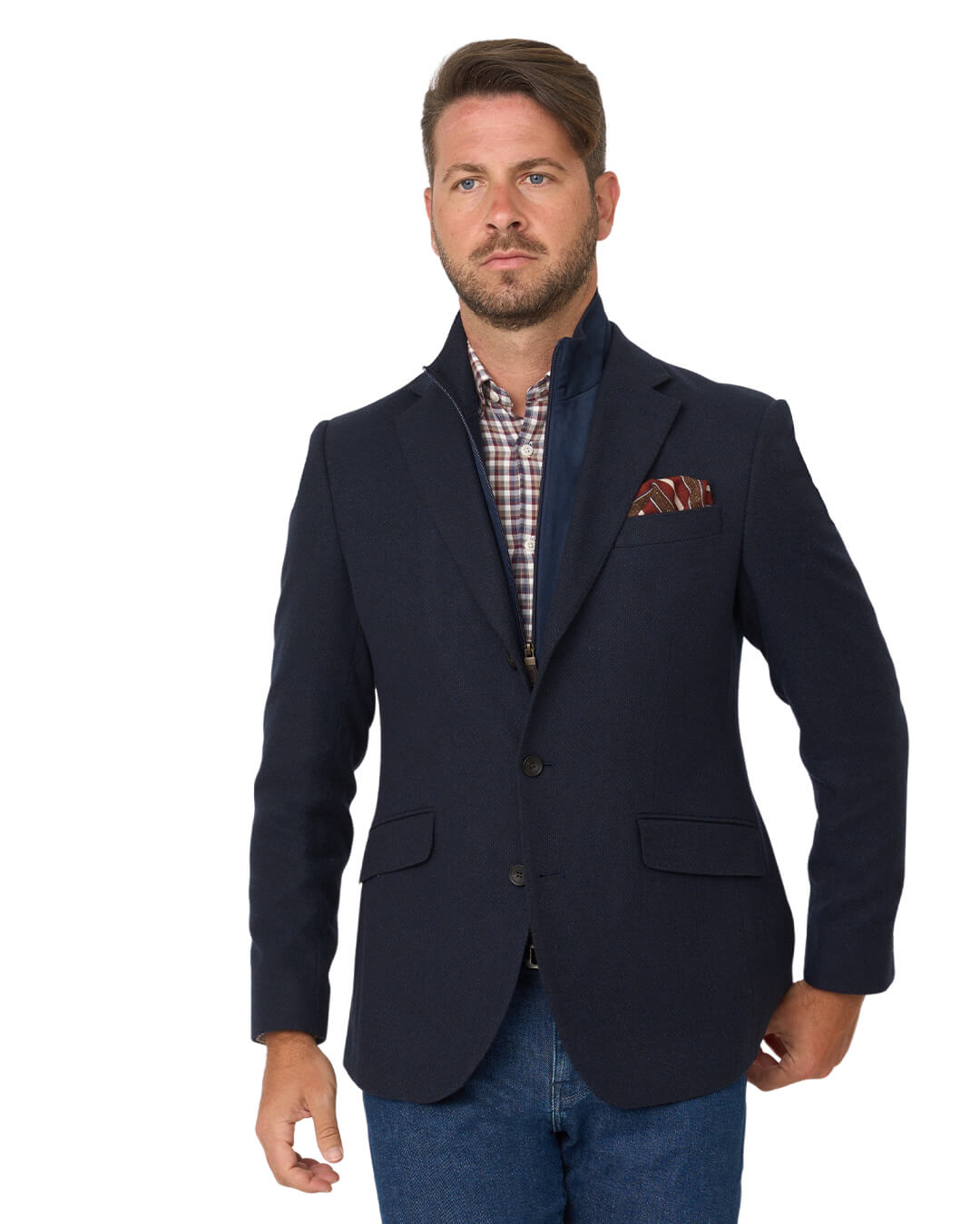 Gagliardi Navy Wool Cotton Jacket With Detachable Zip Front Liner