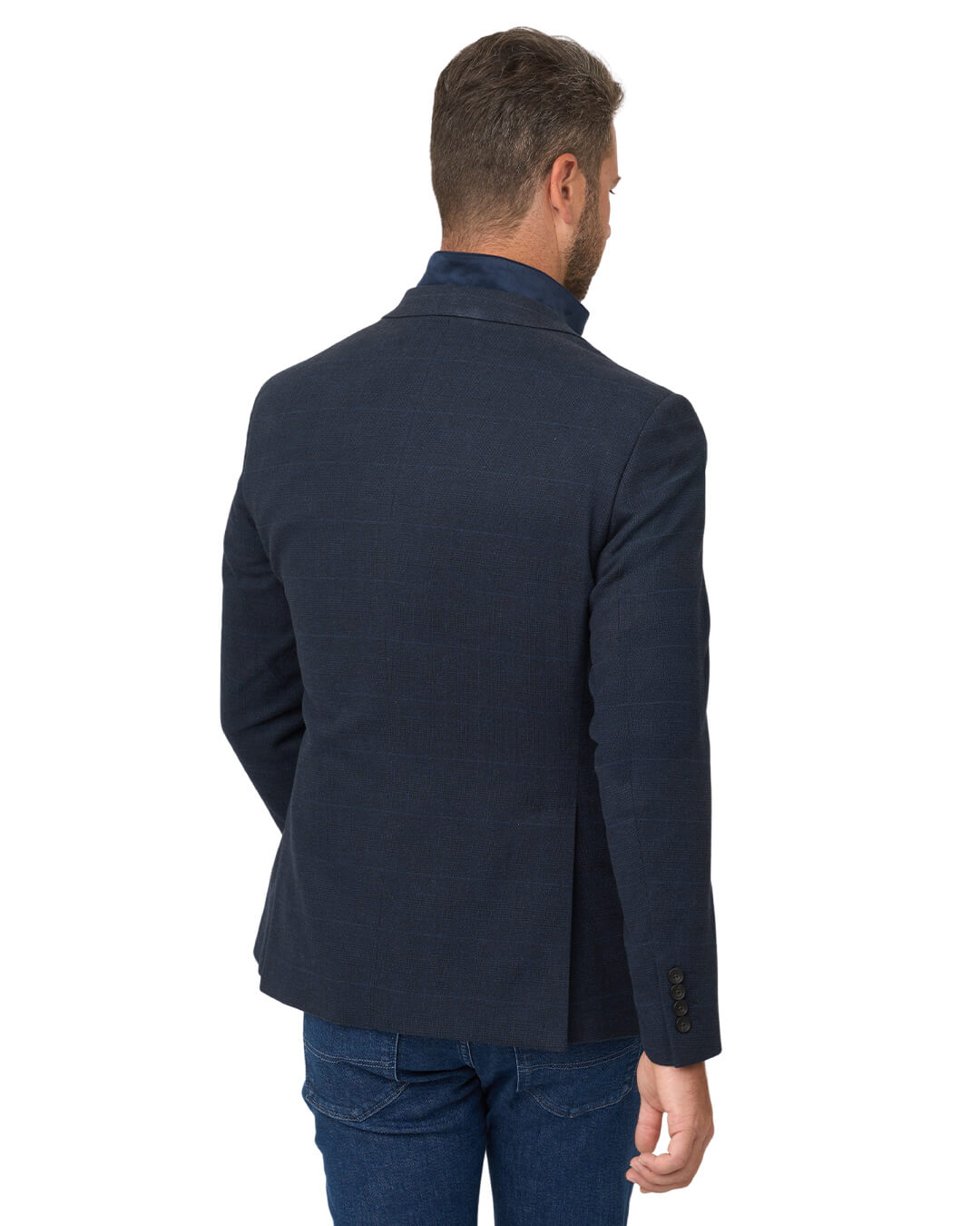 Gagliardi Navy Check Cotton Stretch Jacket With Detachable Zip Front Liner