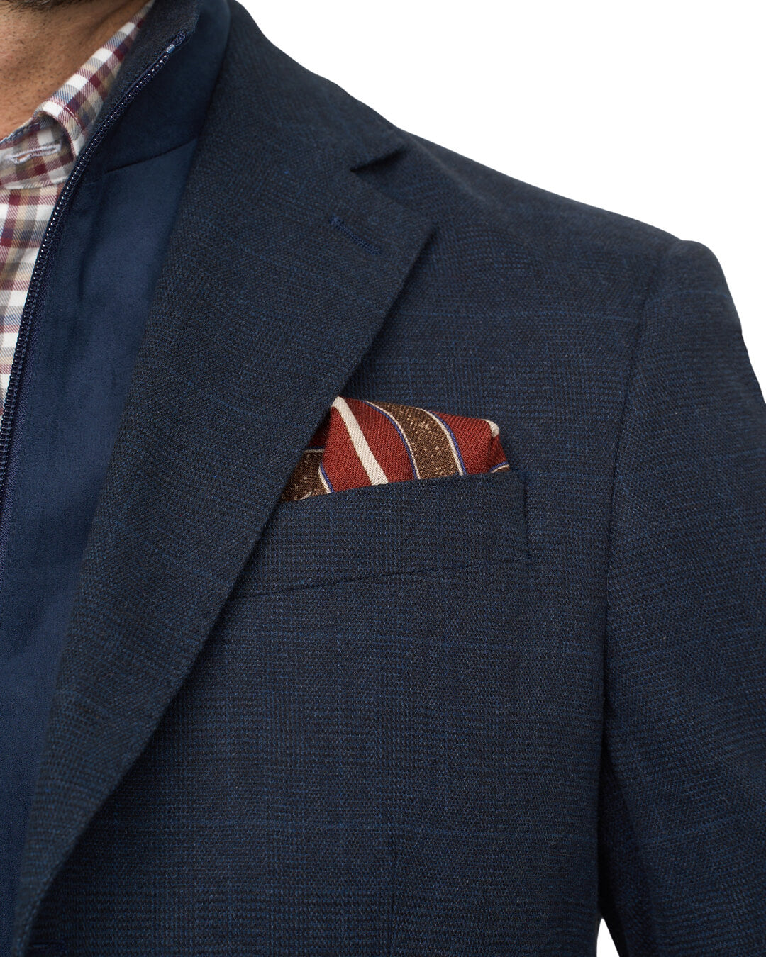 Gagliardi Navy Check Cotton Stretch Jacket With Detachable Zip Front Liner