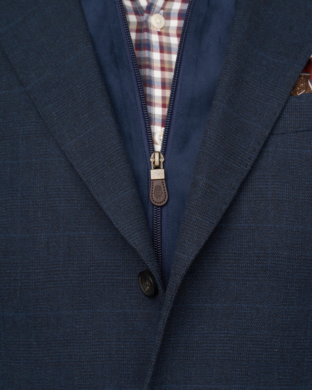 Gagliardi Navy Check Cotton Stretch Jacket With Detachable Zip Front Liner