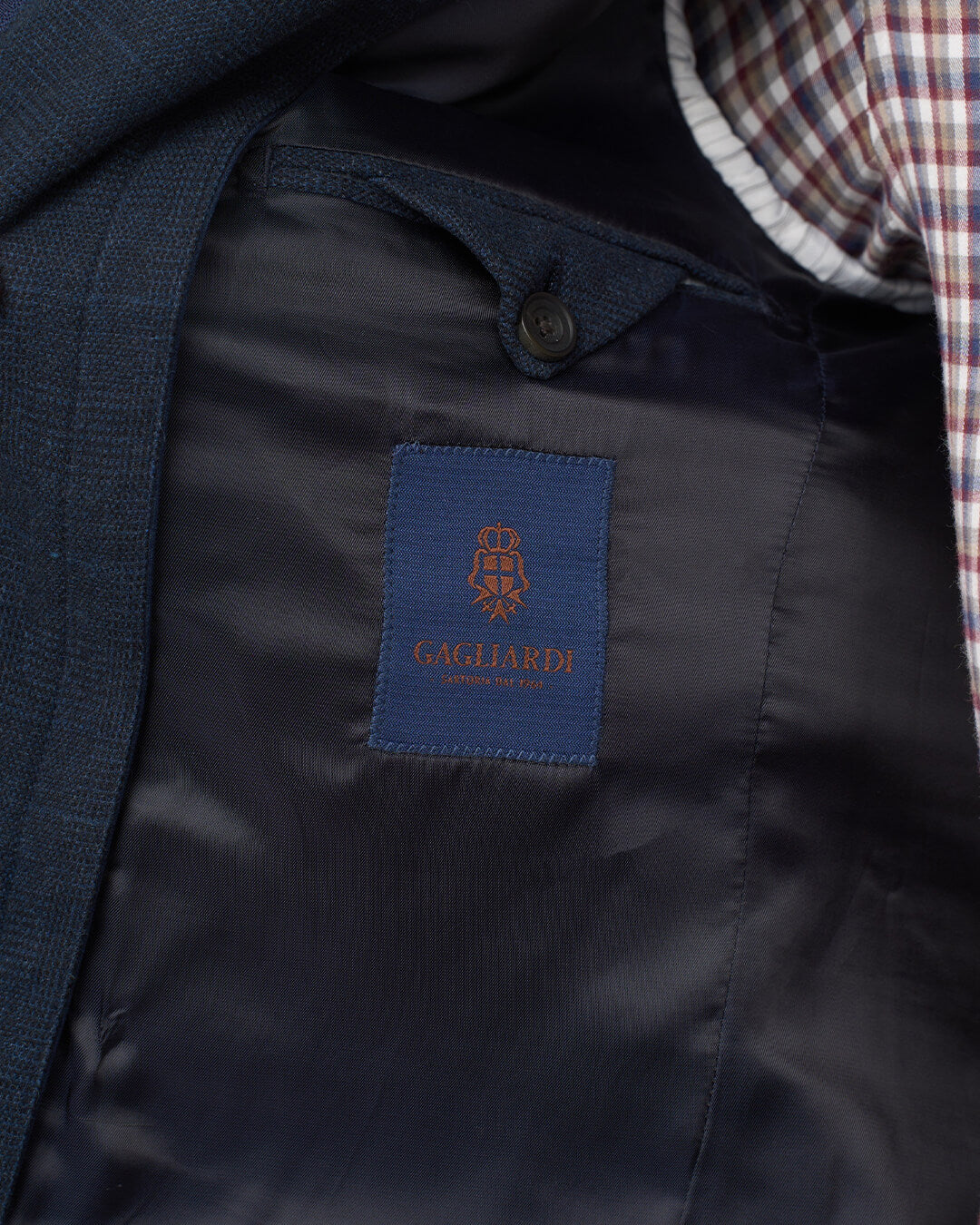 Gagliardi Navy Check Cotton Stretch Jacket With Detachable Zip Front Liner