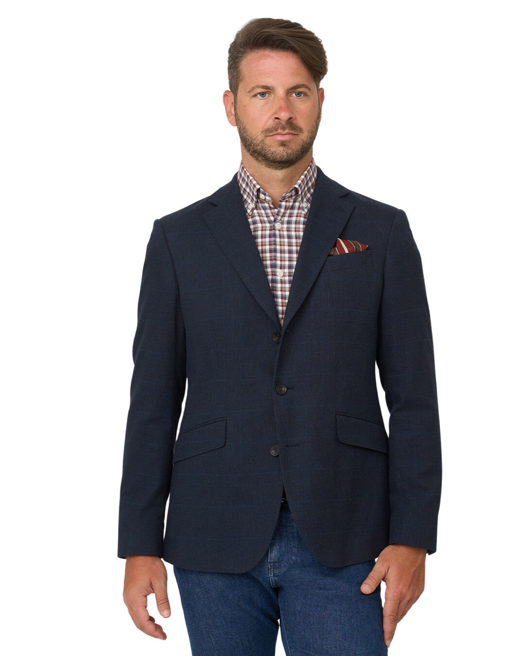 Gagliardi Navy Check Cotton Stretch Jacket With Detachable Zip Front Liner