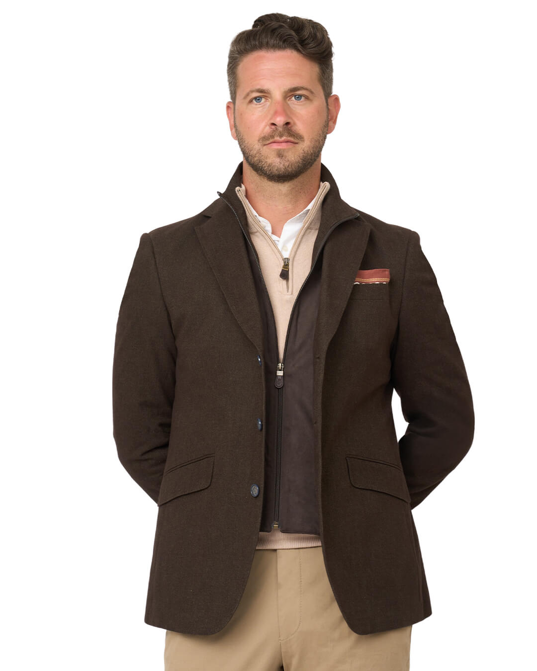 Gagliardi Brown Barleycorn Cotton Stretch Jacket With Detachable Zip Front Liner