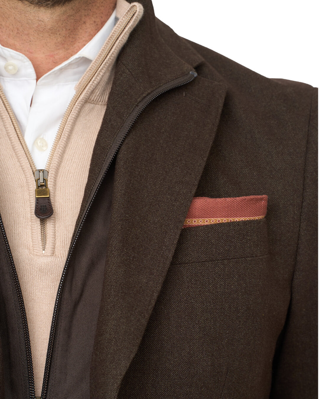 Gagliardi Brown Barleycorn Cotton Stretch Jacket With Detachable Zip Front Liner