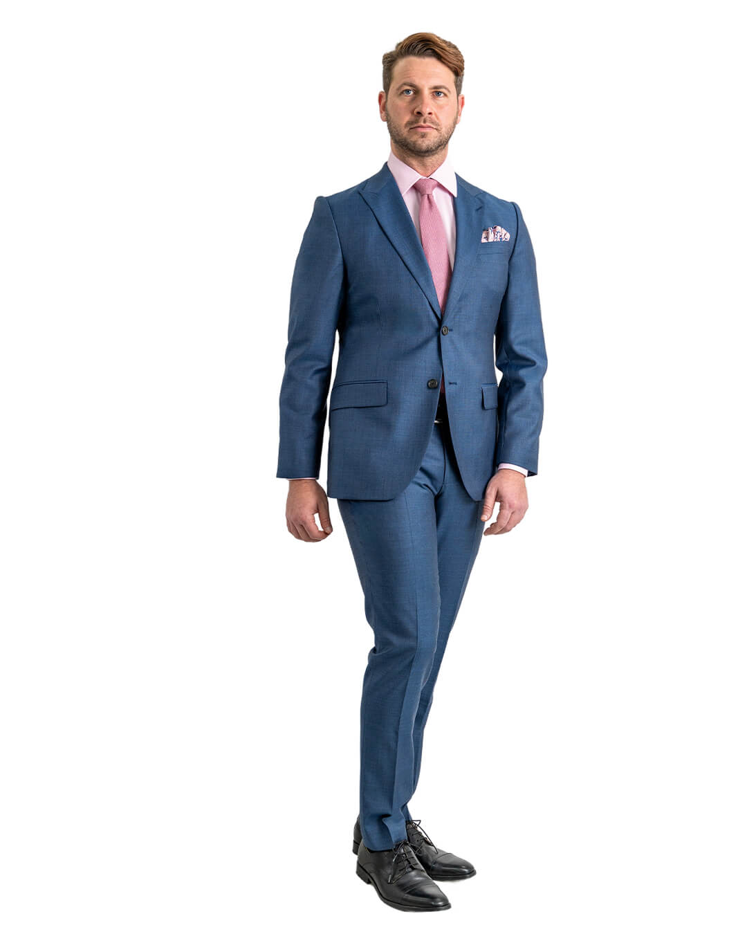 Blue Super 100s Sharkskin Peak Lapel Suit Jacket