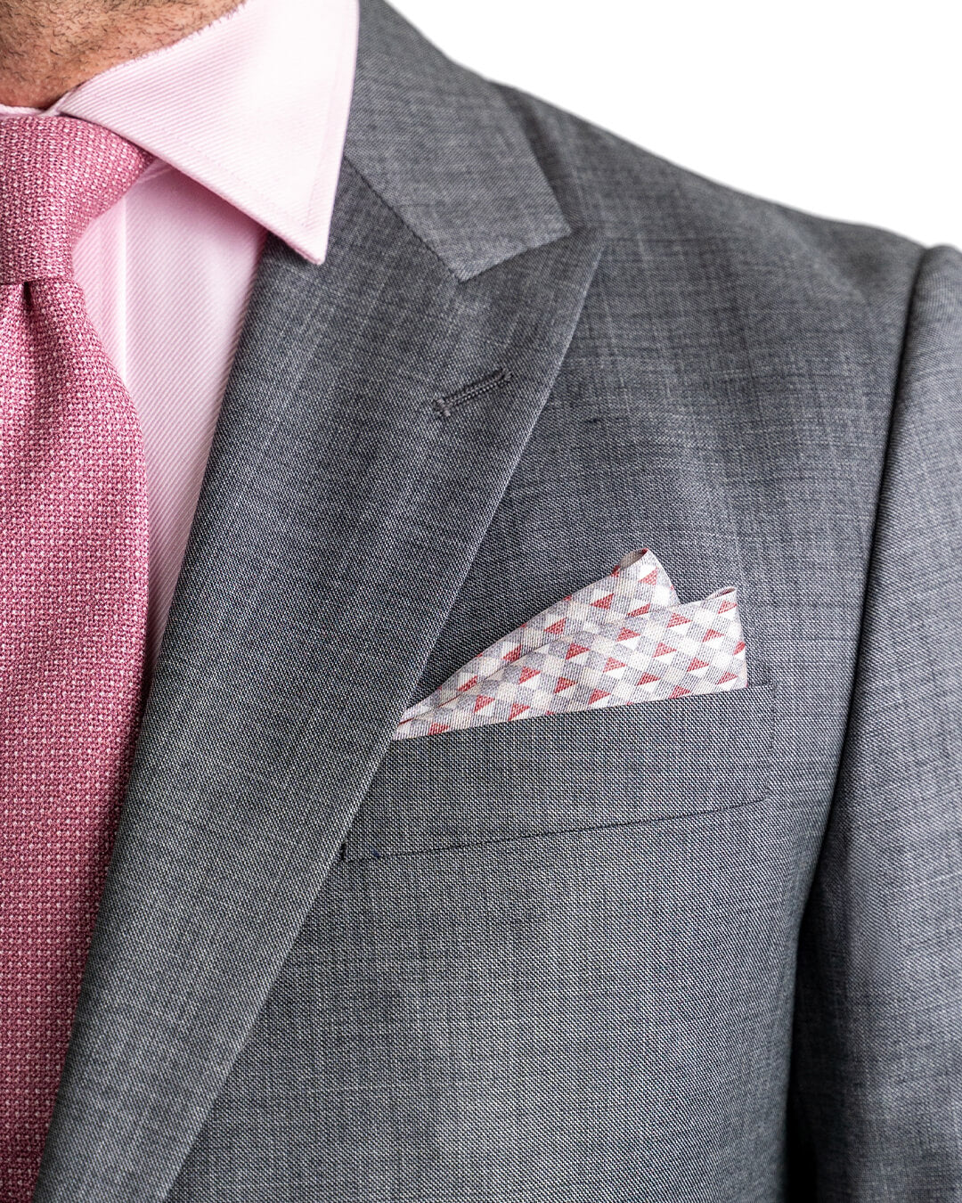 Grey Super 100s Sharkskin Peak Lapel Suit Jacket