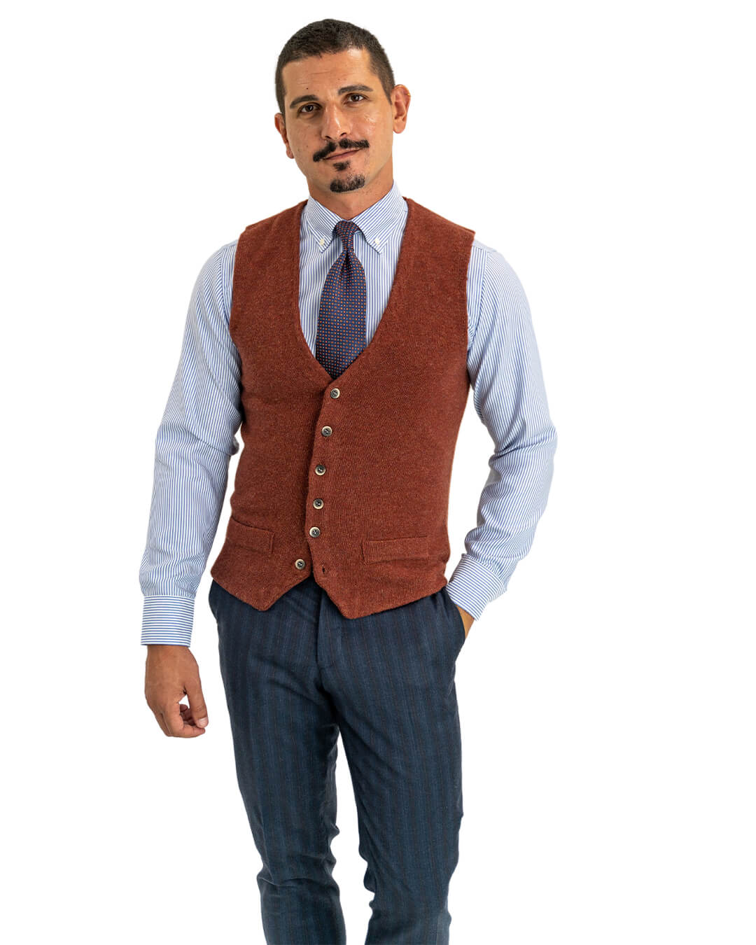 Rust Reclaimed Lambswool Knitted Waistcoat