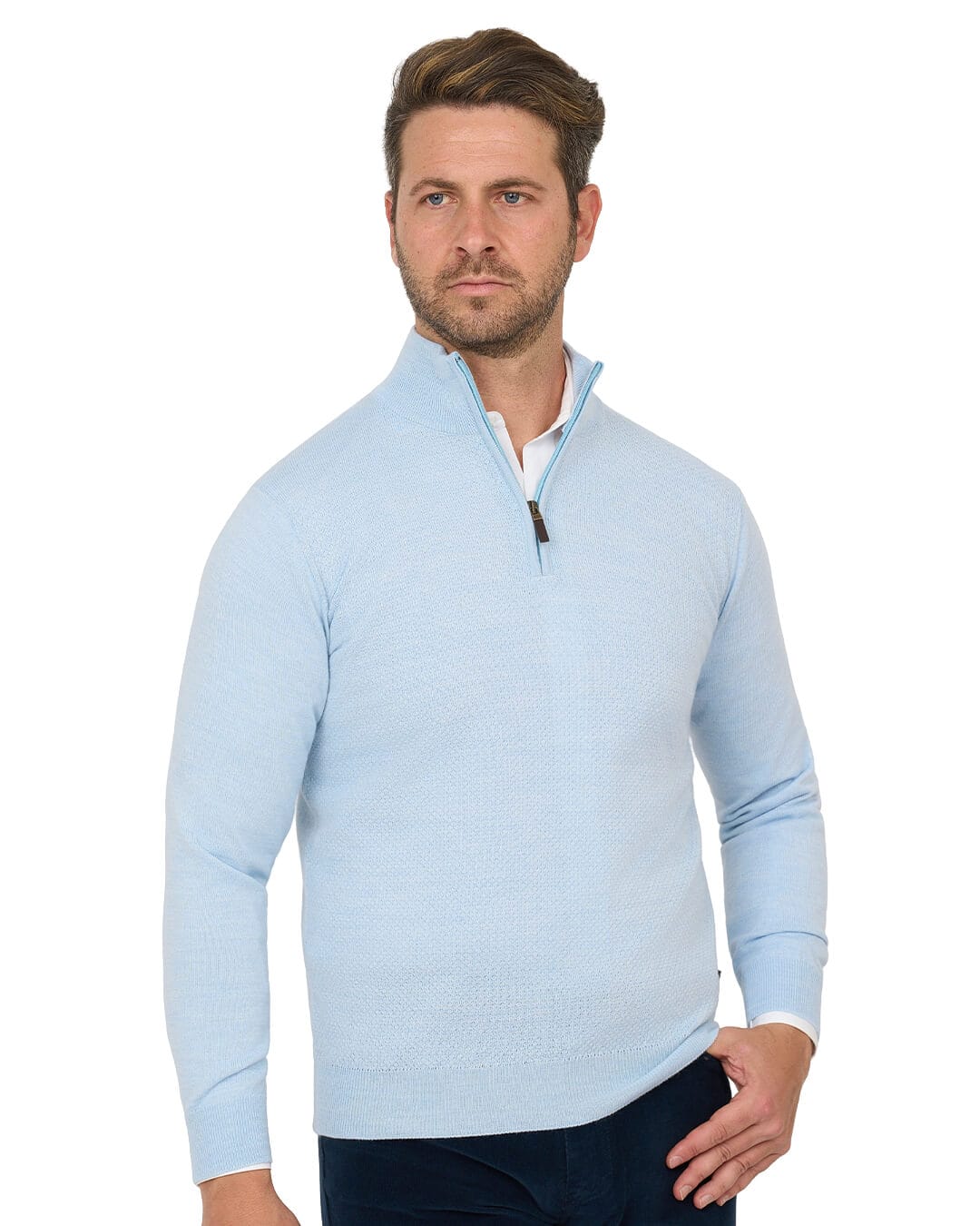 Gagliardi Sky Jumper Zip Neck Merino Blend Textured Front
