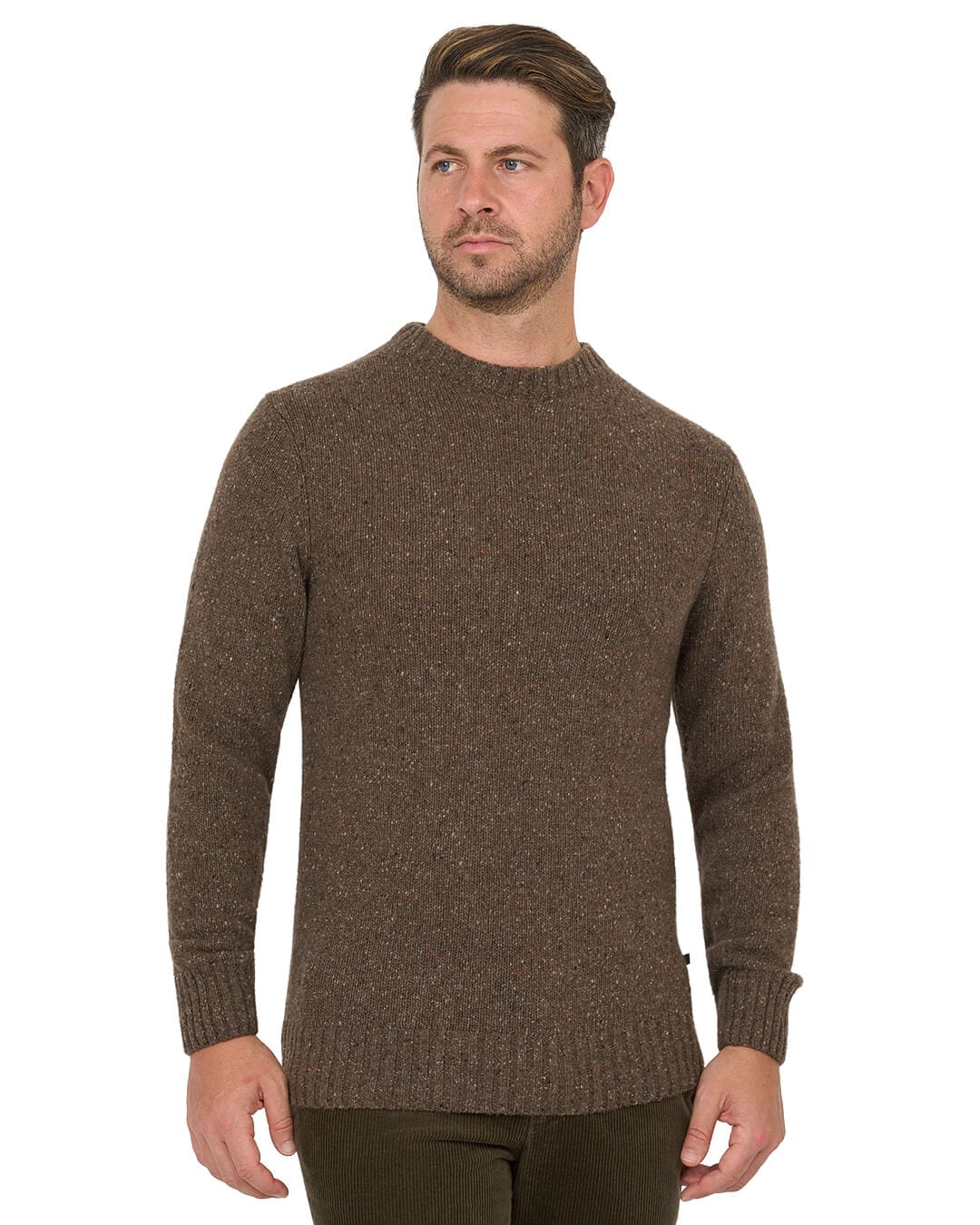 Gagliardi Brown Jumper Crew Neck Wool Blend Donegal