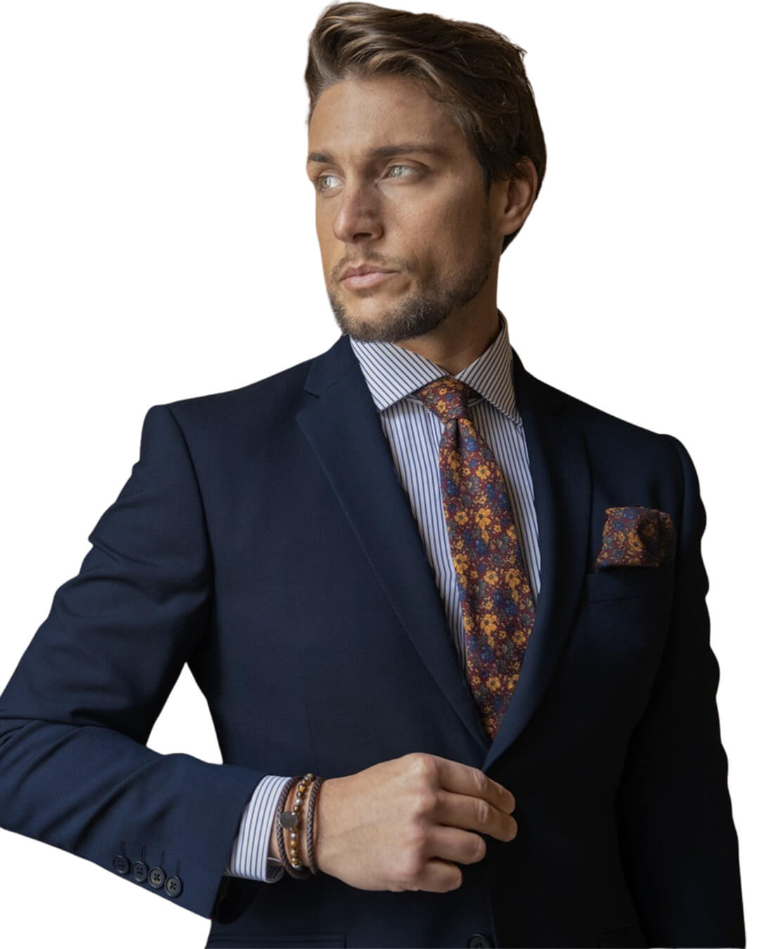 Slim Fit Navy Pencil Stripe Poplin Cotton Non Iron Shirt