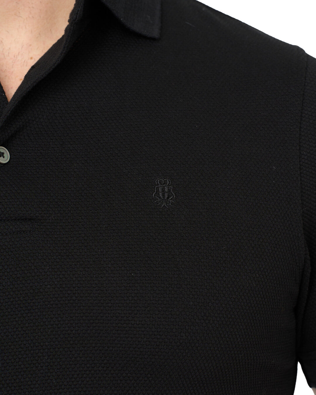 Black Popcorn Texture Polo Shirt