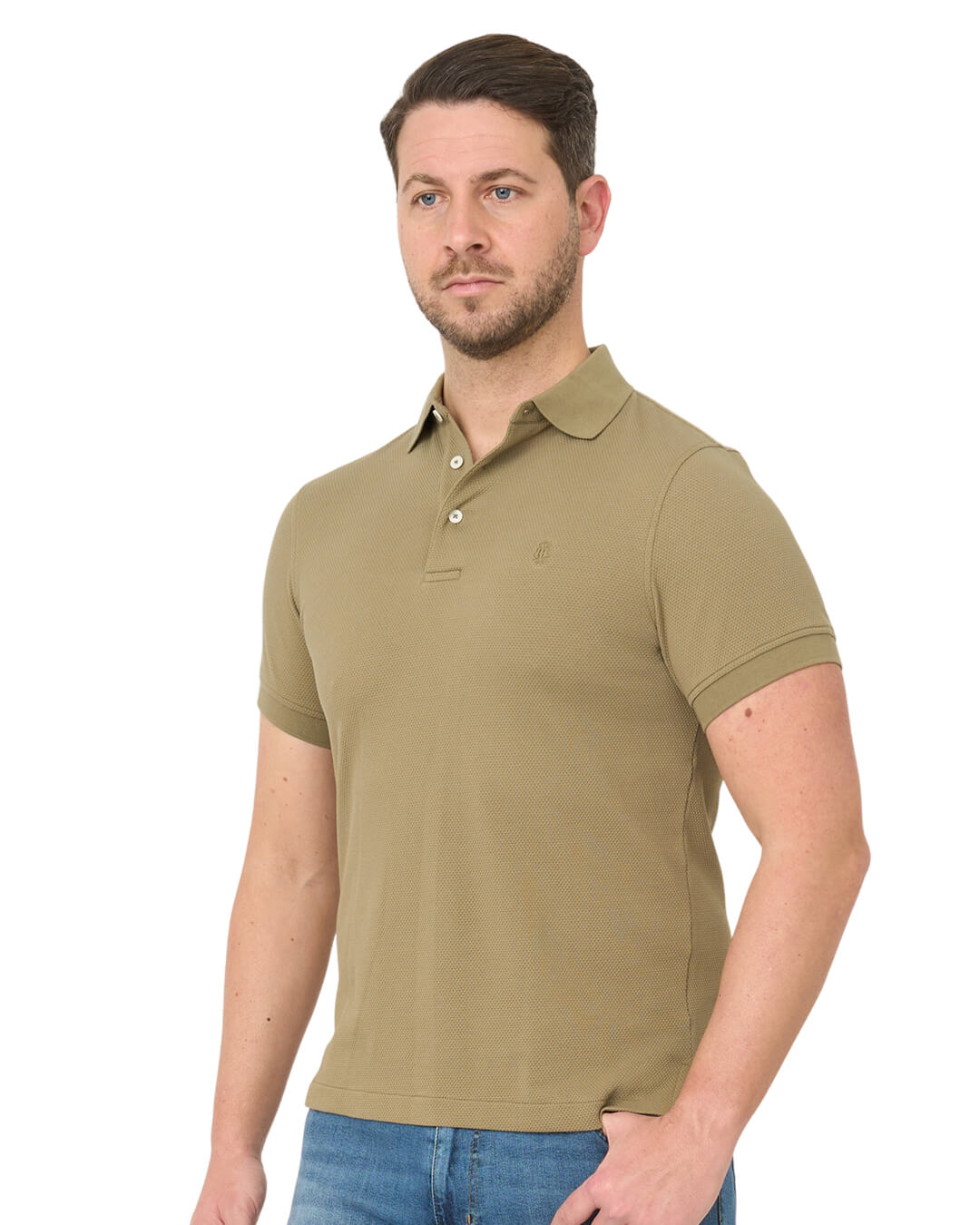 Olive Popcorn Texture Polo Shirt